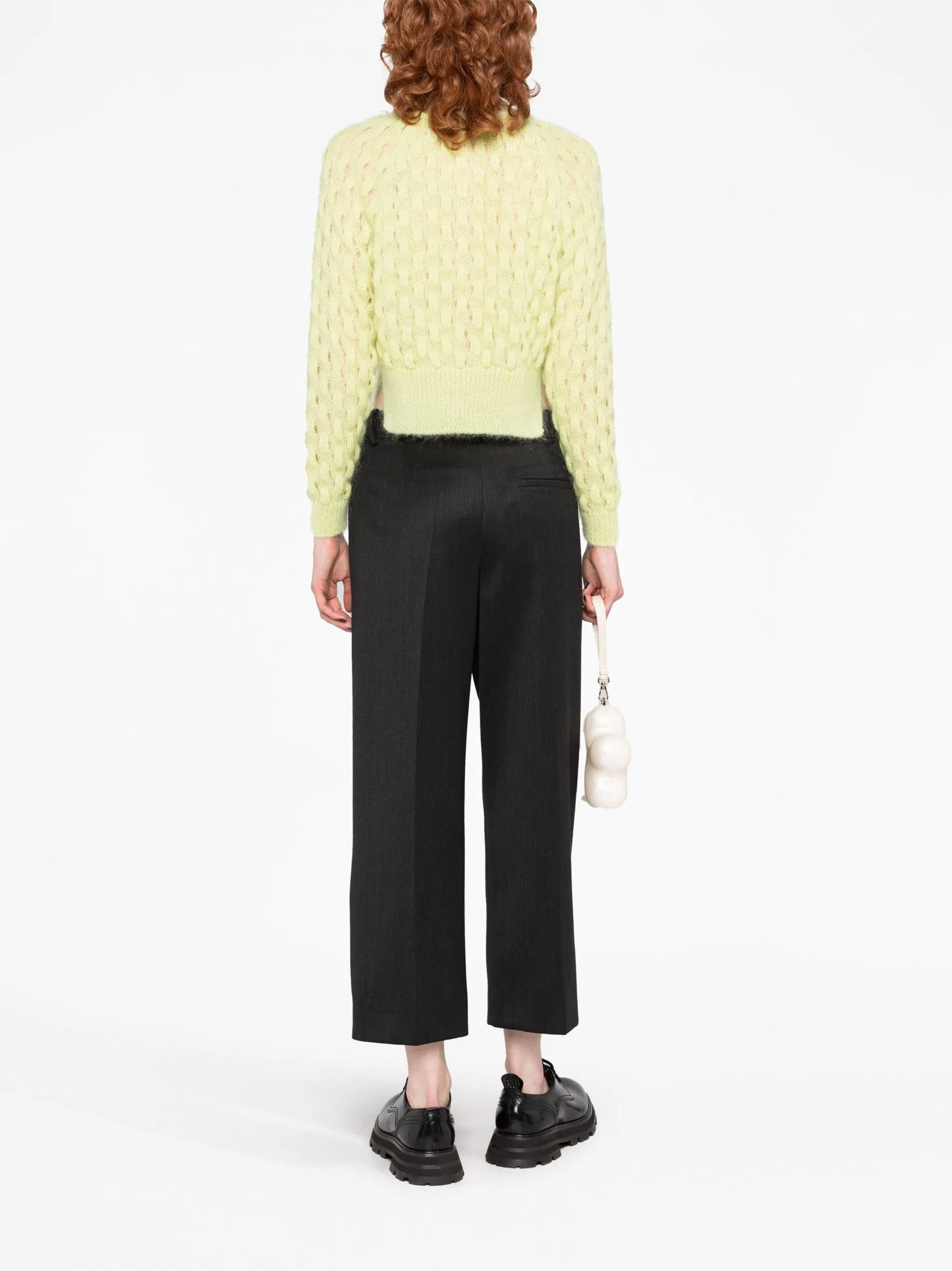 bow-embellished bubble-knit cardigan