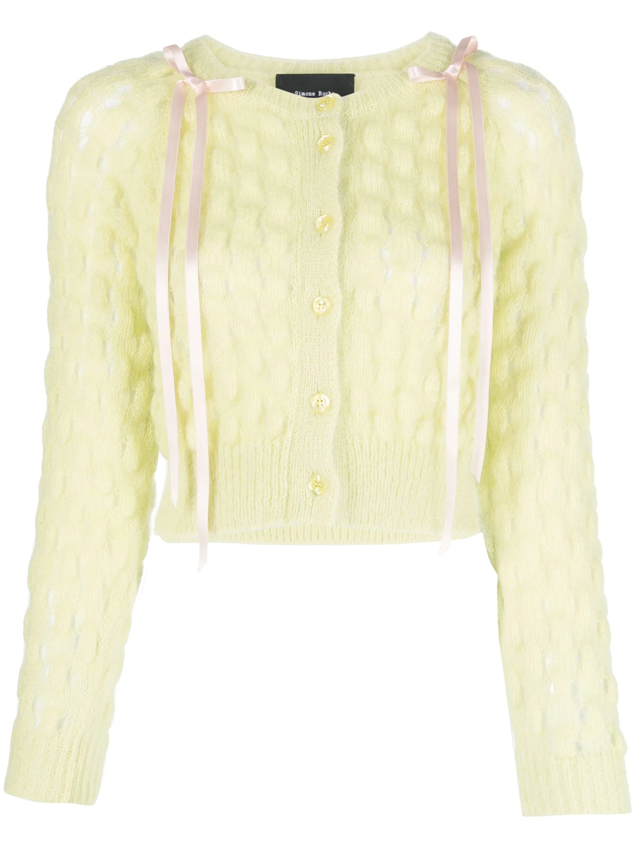 bow-embellished bubble-knit cardigan