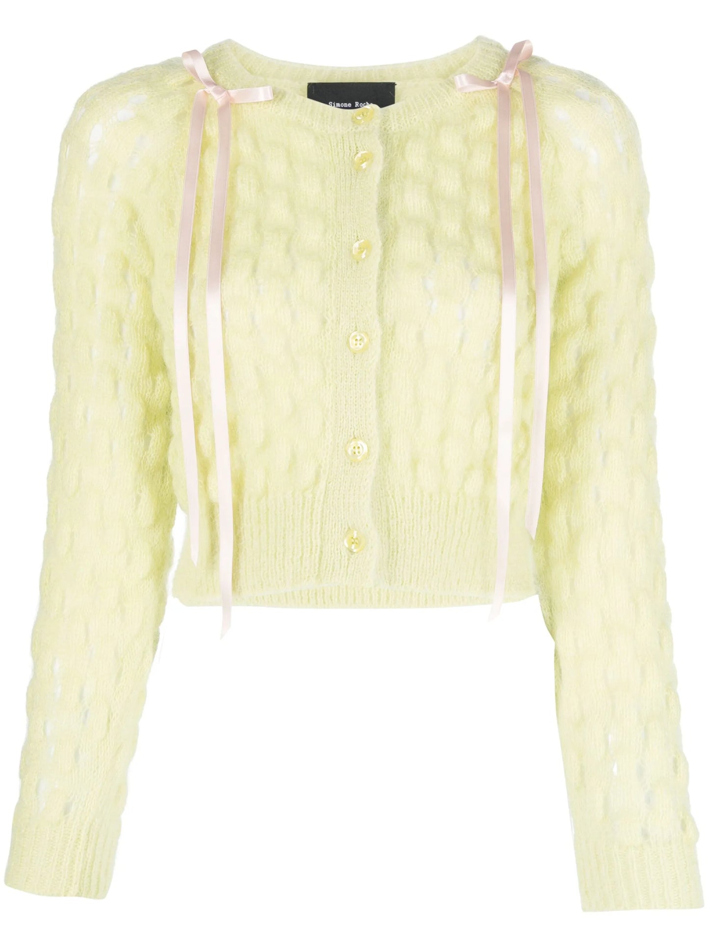 bow-embellished bubble-knit cardigan