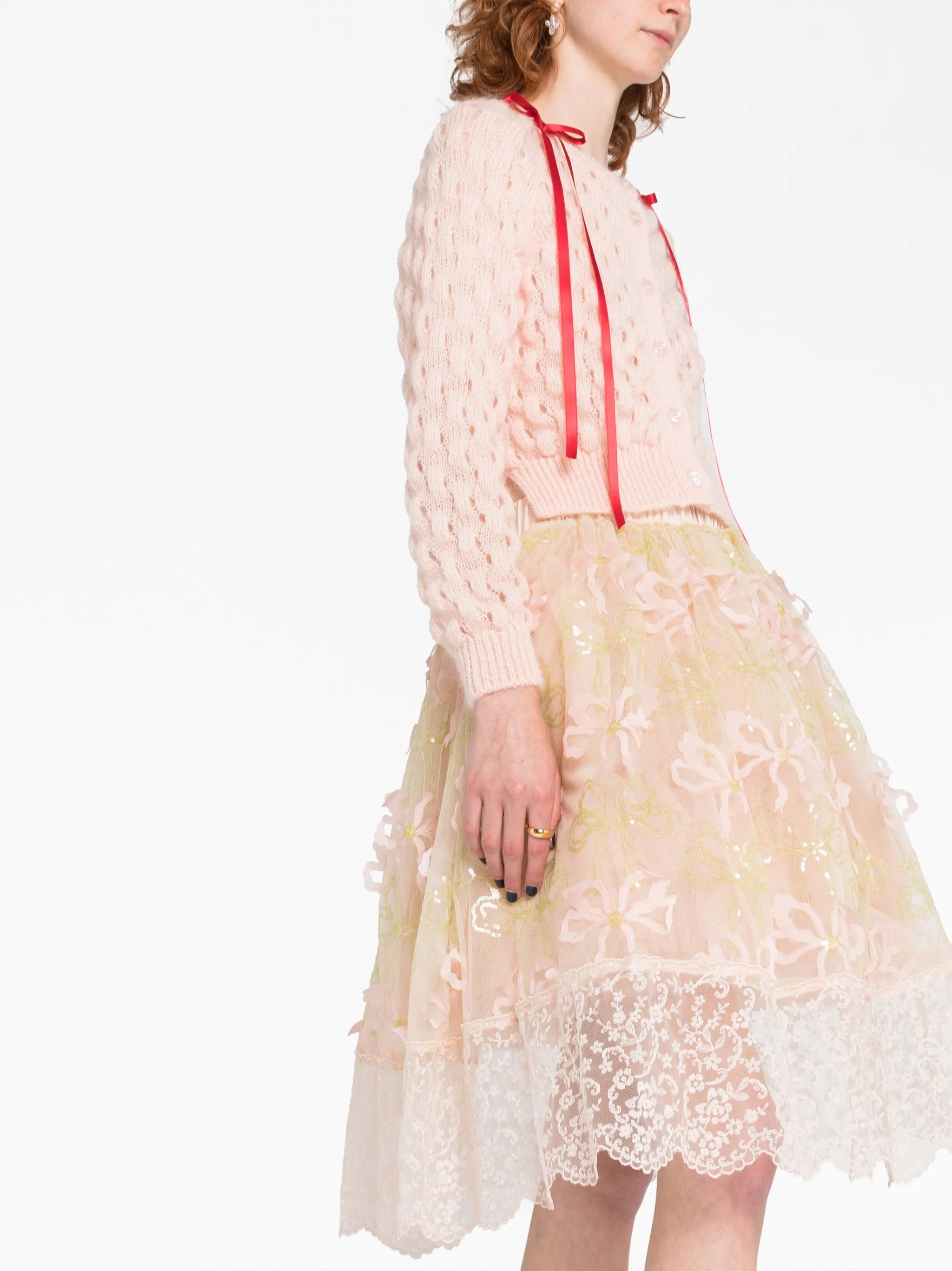 bow-embellished tulle skirt