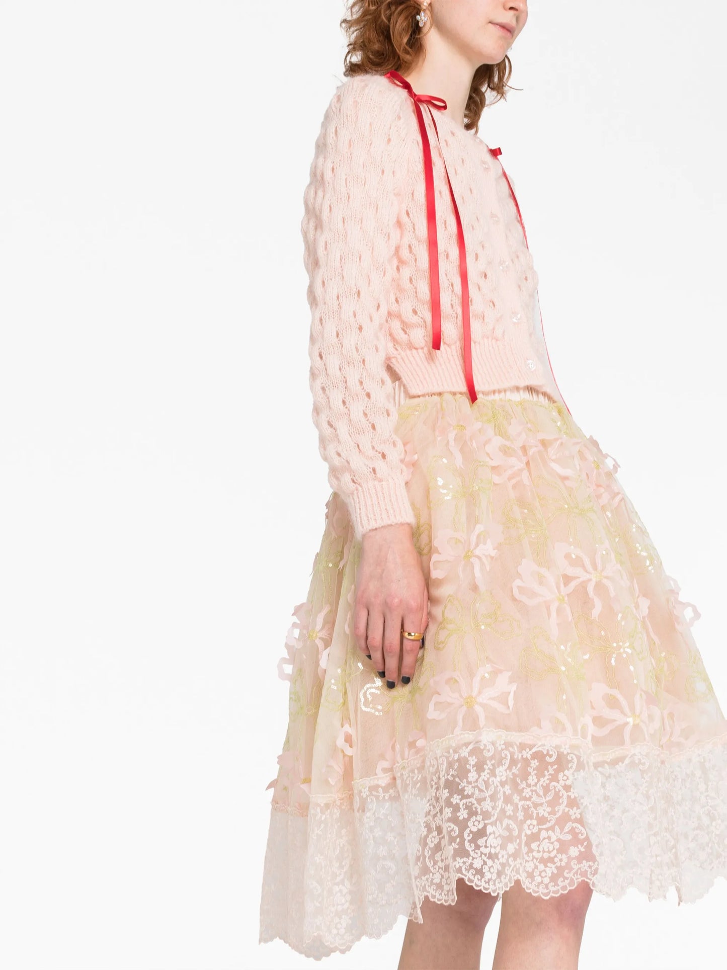 bow-embellished tulle skirt
