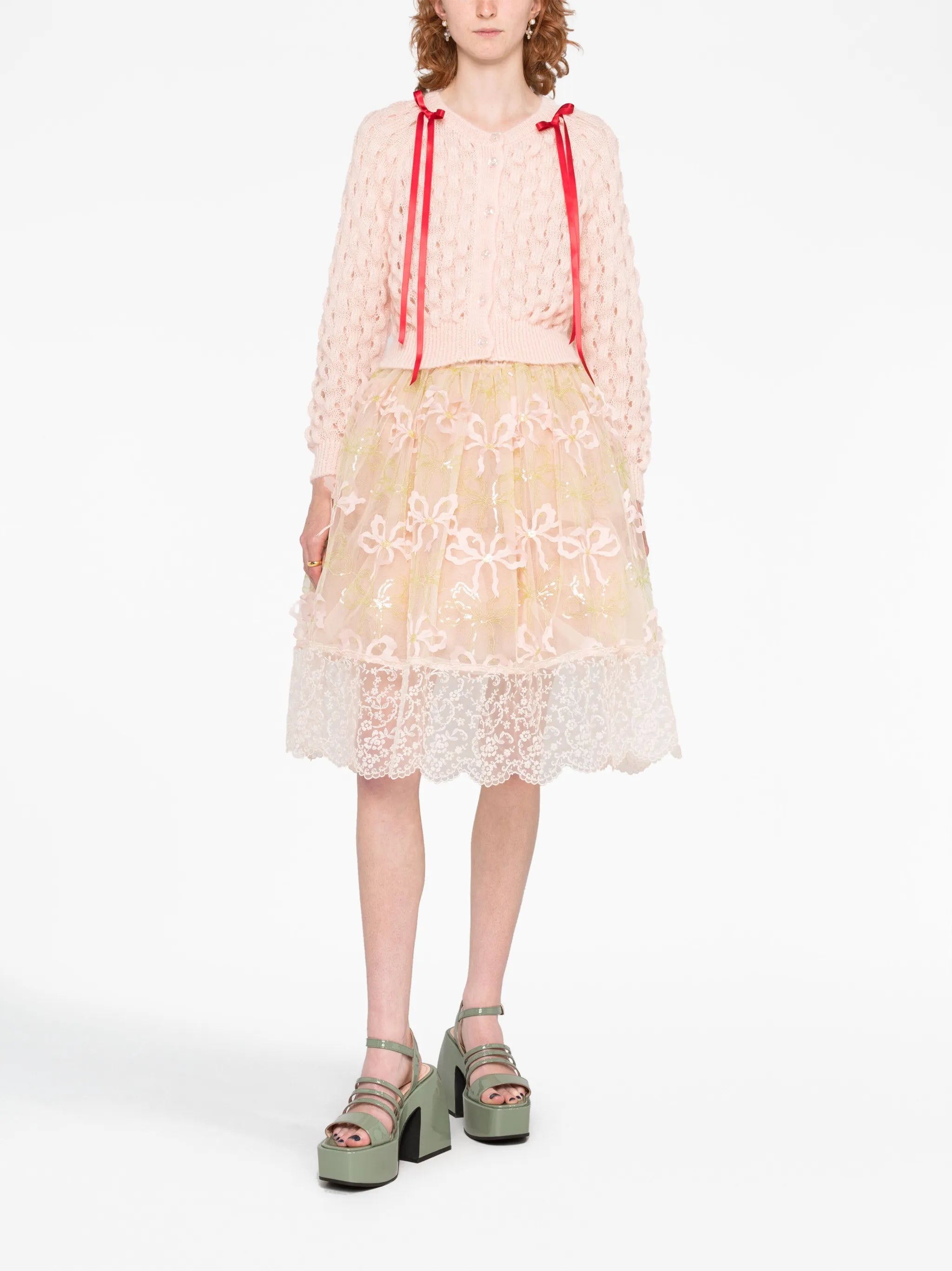 bow-embellished tulle skirt