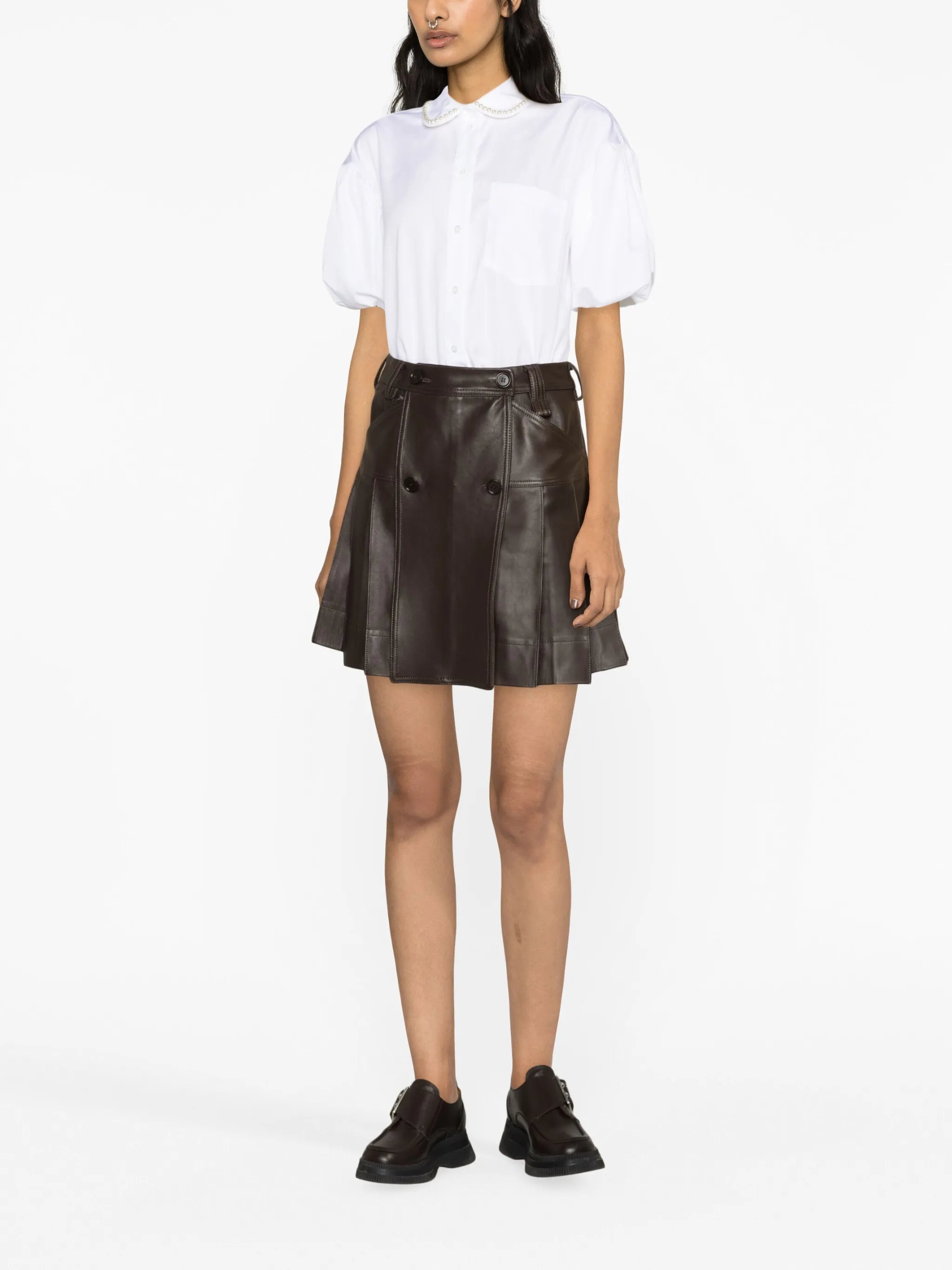 pleated leather miniskirt