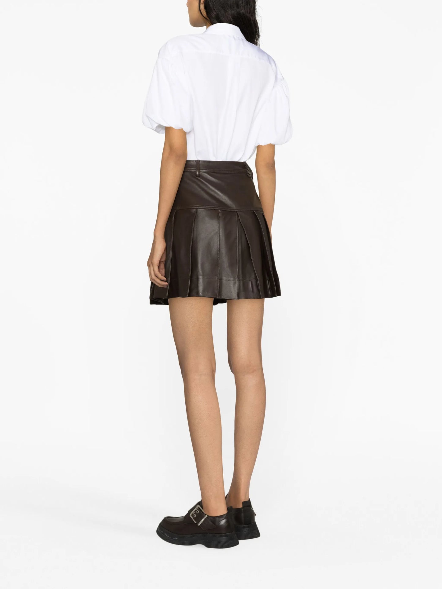pleated leather miniskirt