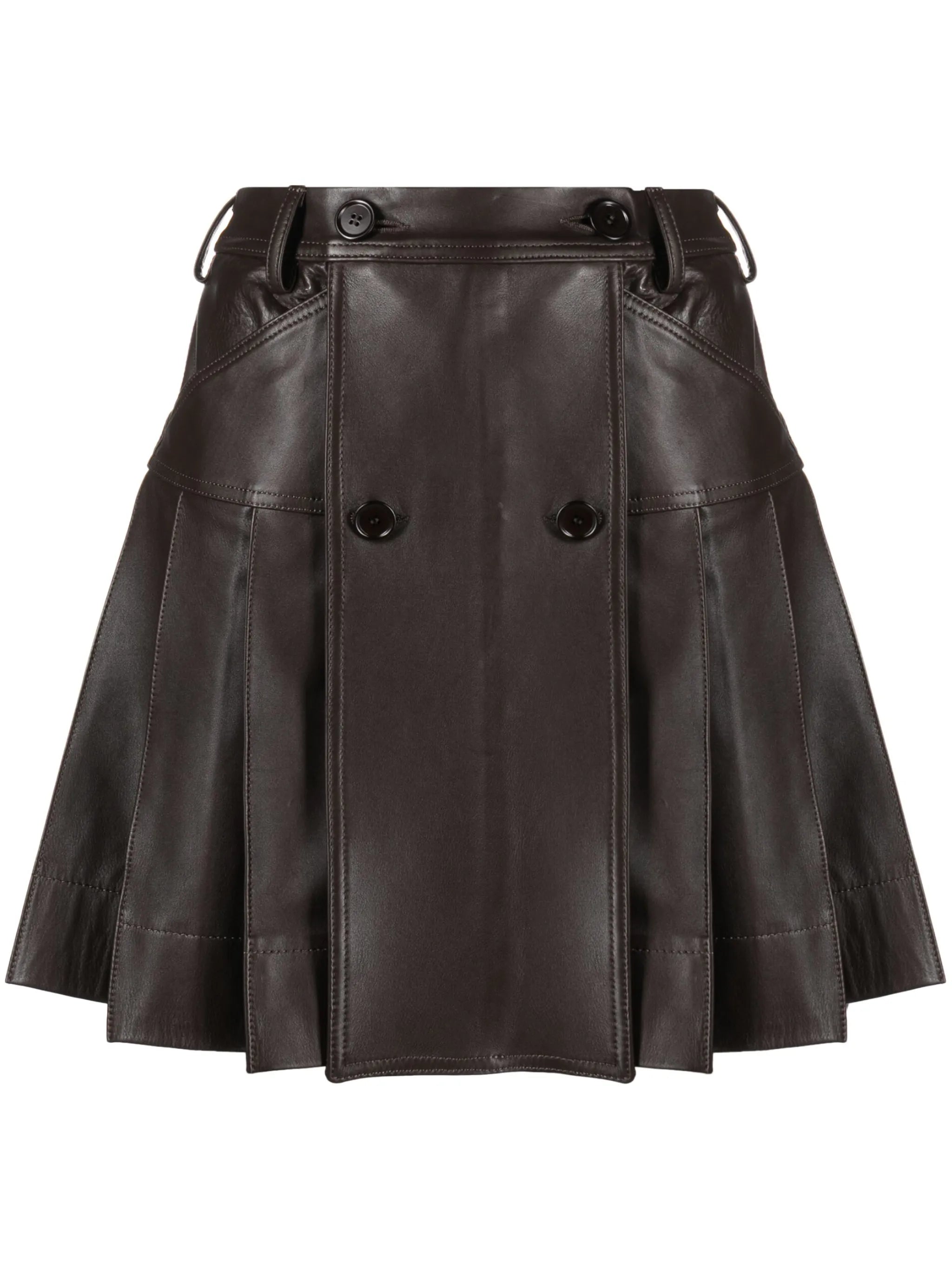 pleated leather miniskirt