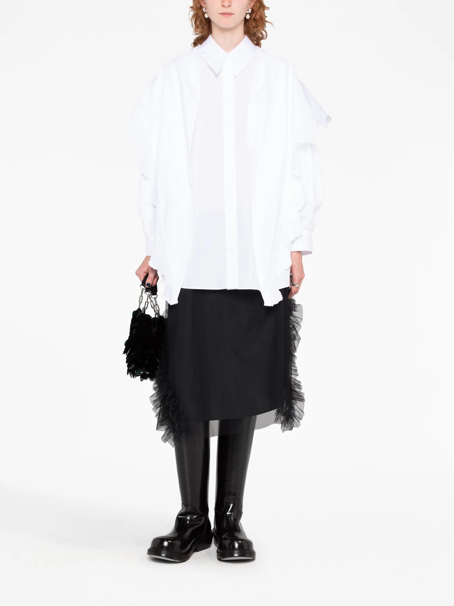 pointed collar embroidered shirt