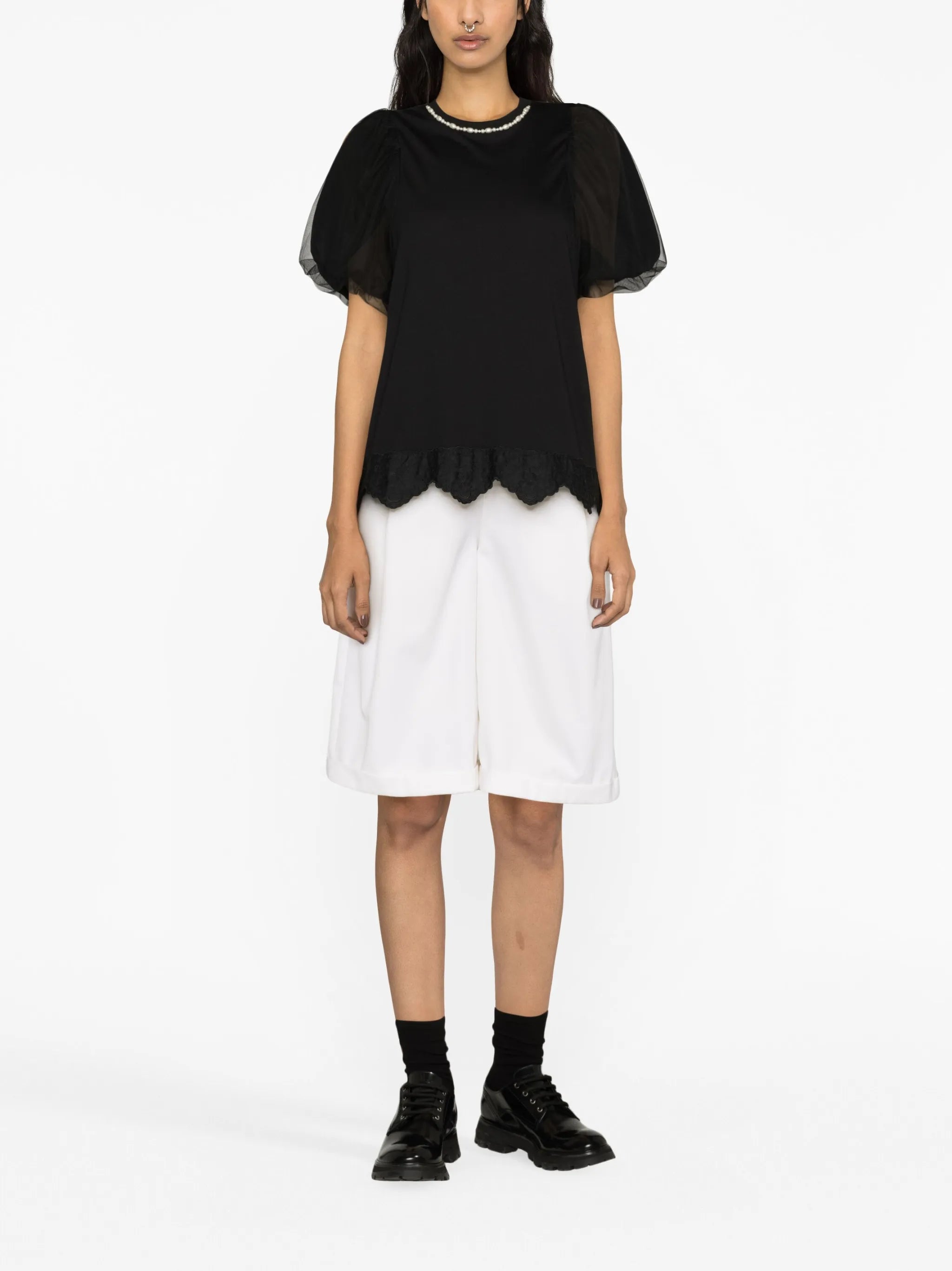 pearl-embellished cotton T-shirt