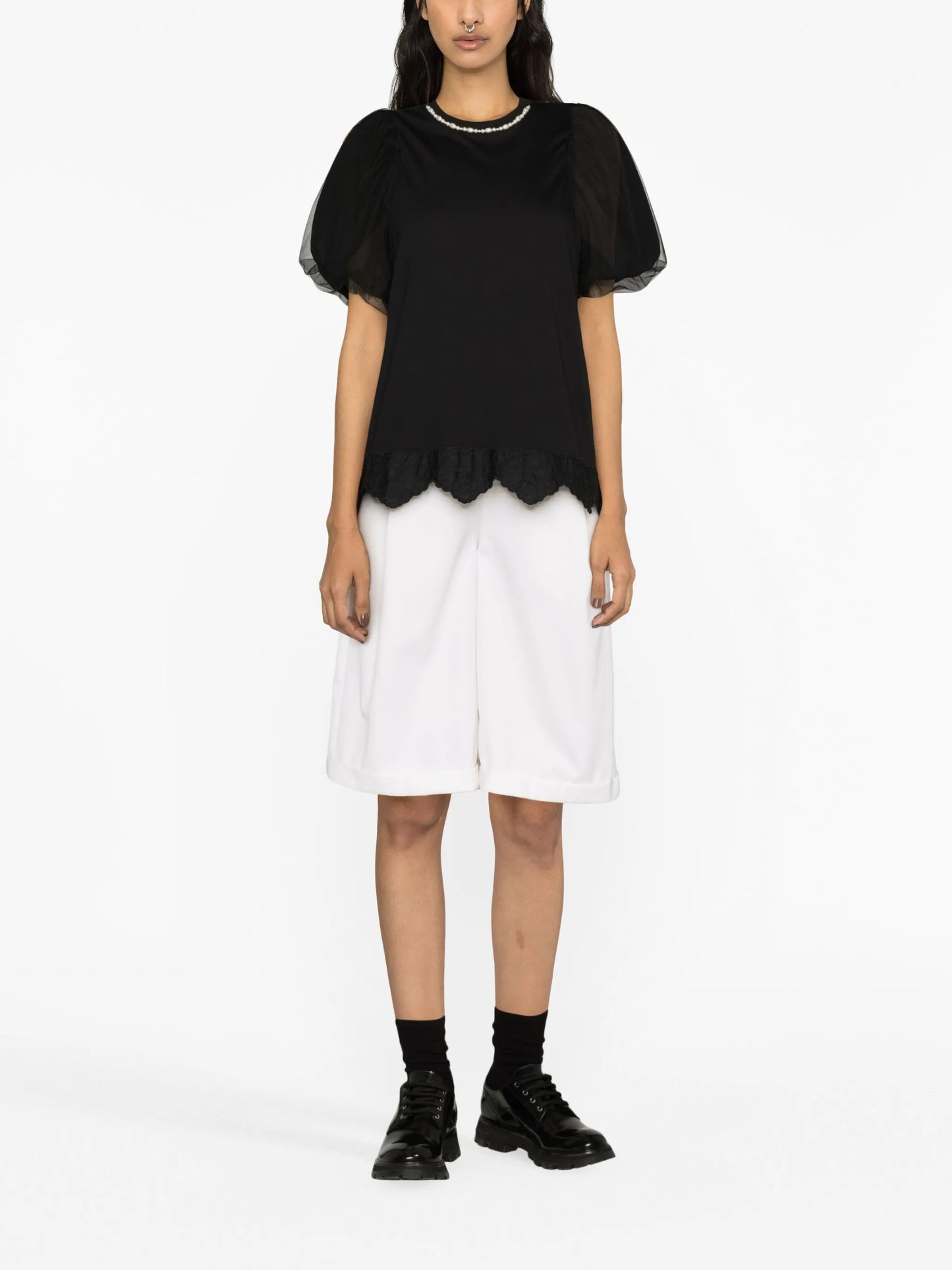 pearl-embellished cotton T-shirt