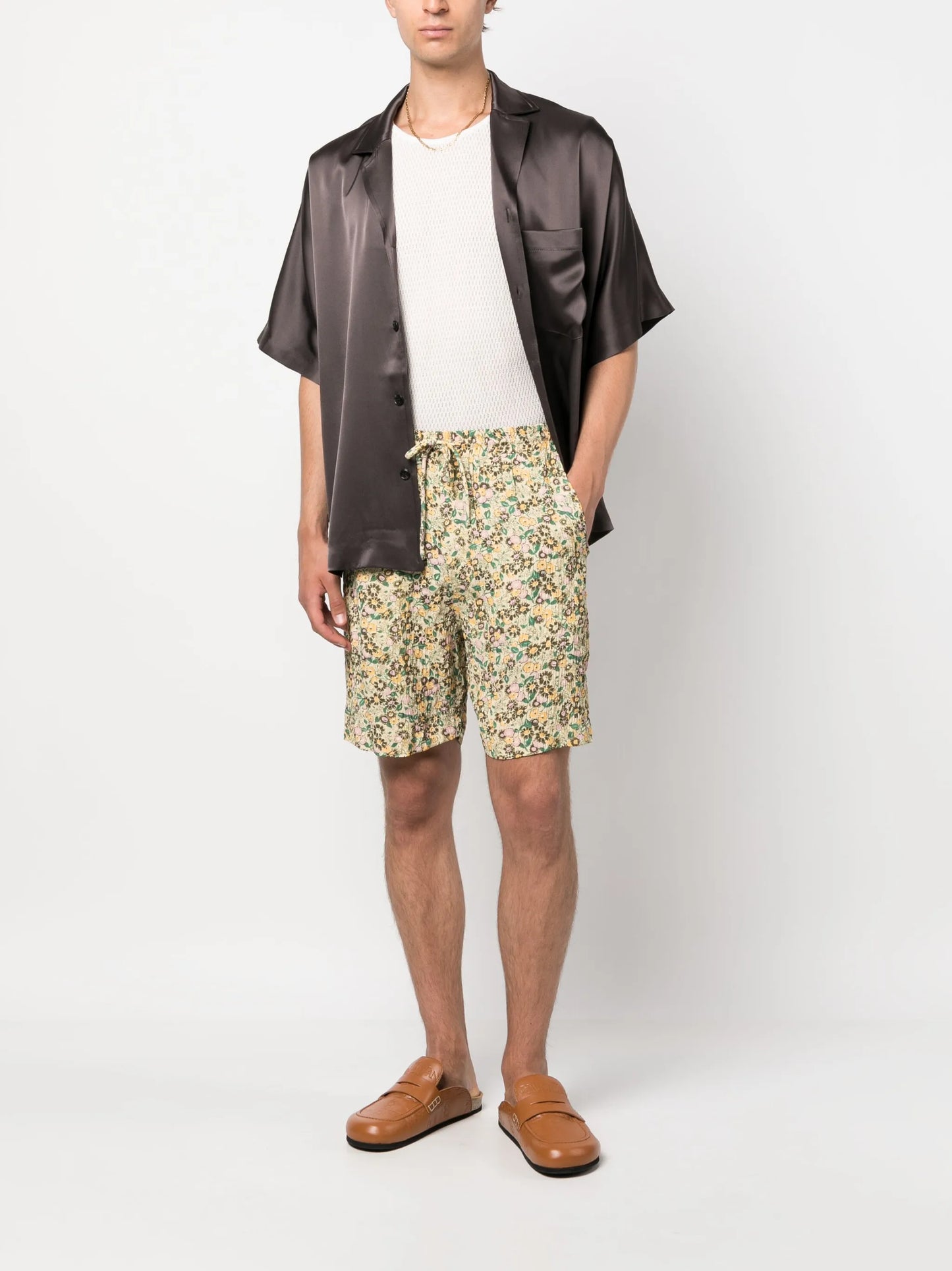 cuban-collar self-tie shirt