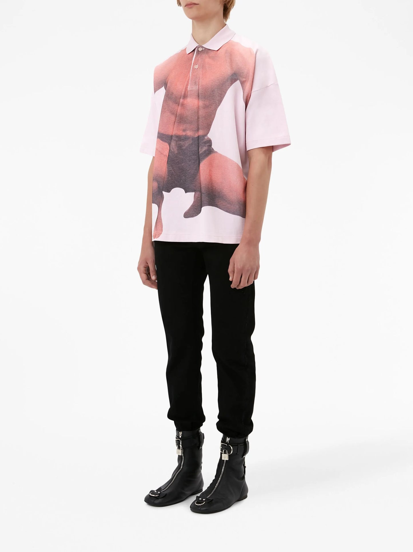 photograph-print cotton polo shirt
