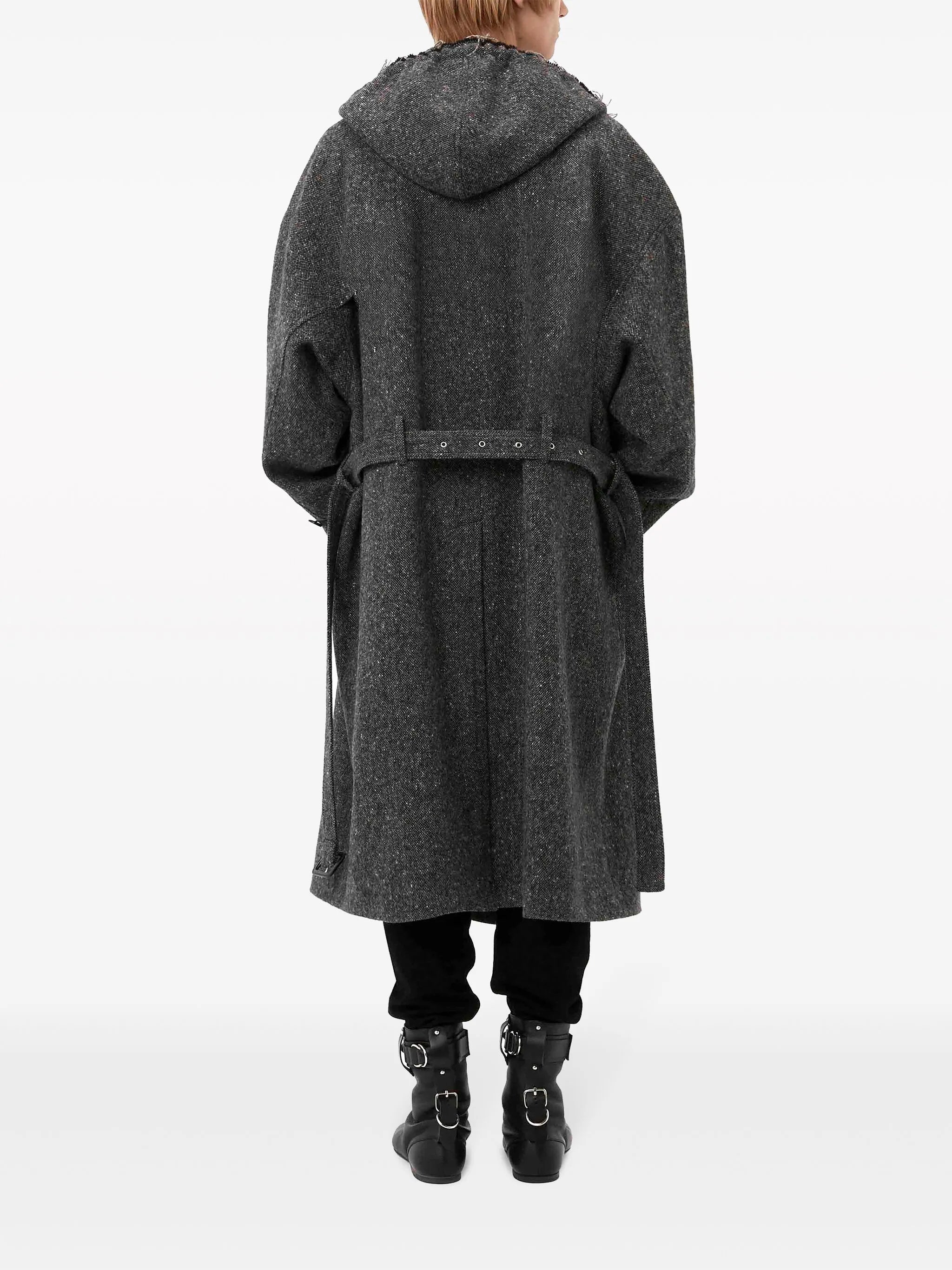 frayed-edge hooded trench coat