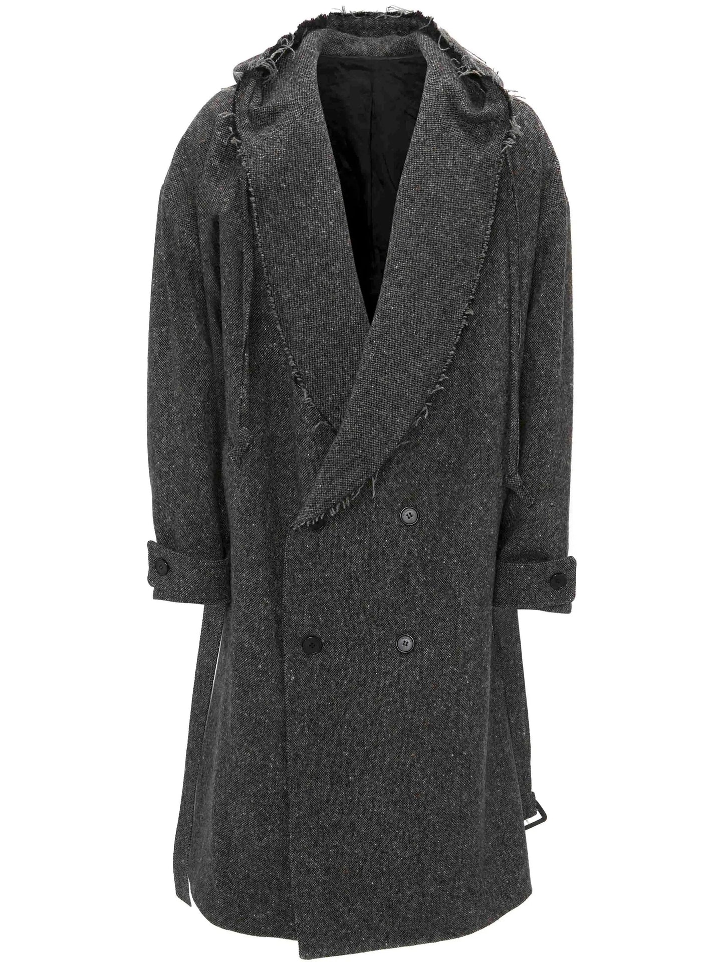 frayed-edge hooded trench coat