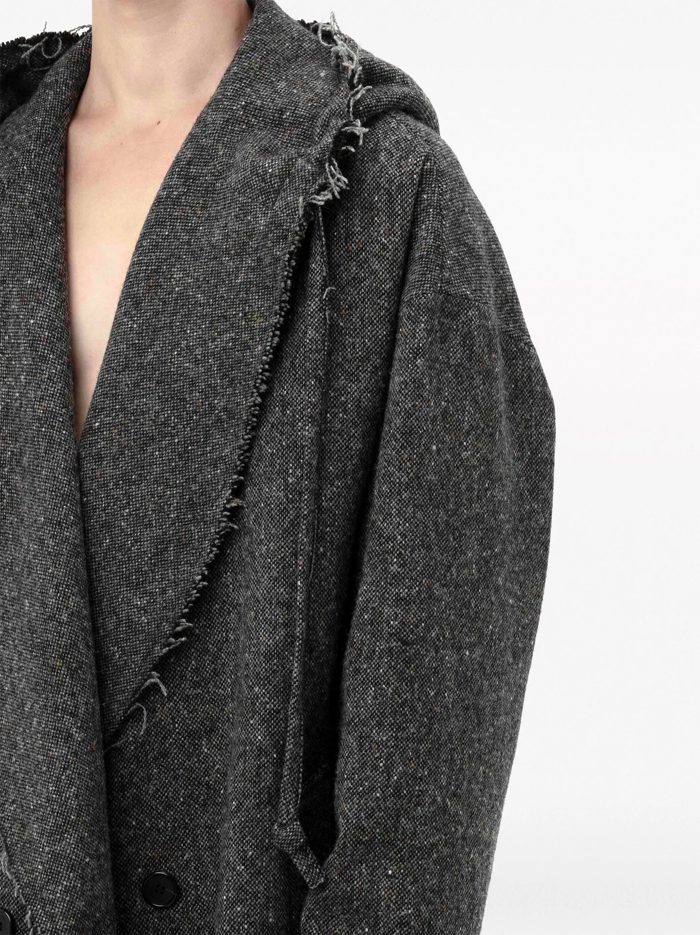 frayed-edge hooded trench coat