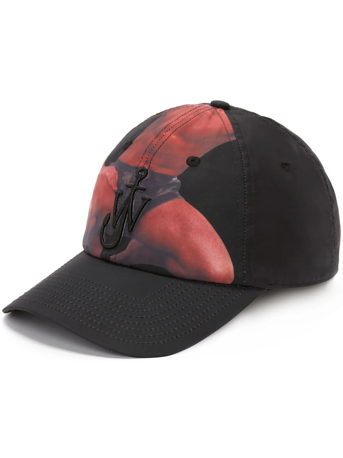 Anchor-embroidery photograph-print cap