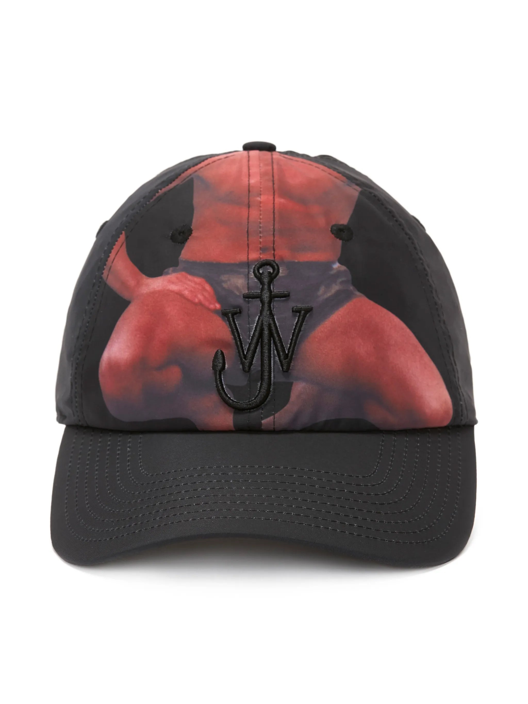 Anchor-embroidery photograph-print cap