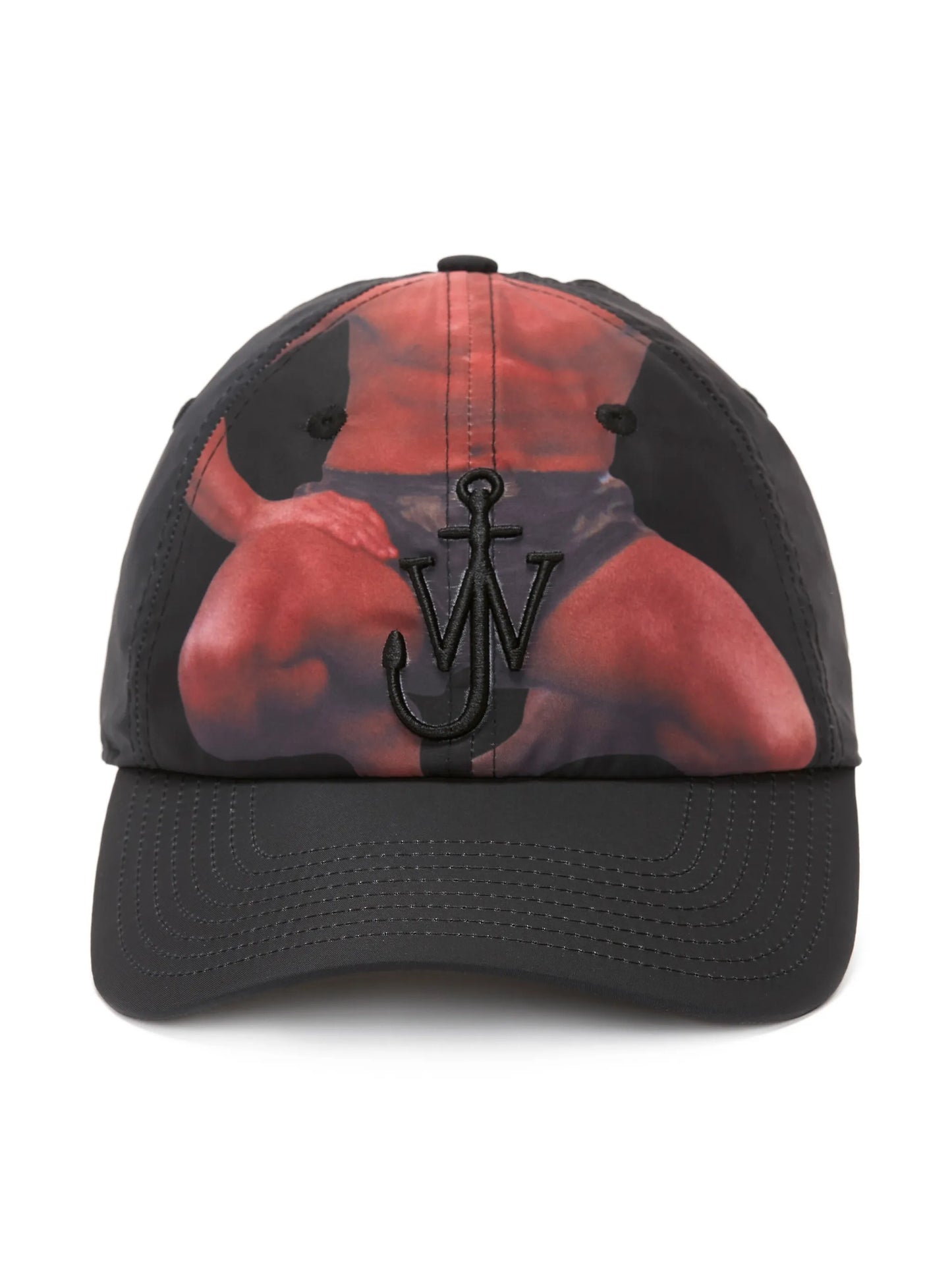 Anchor-embroidery photograph-print cap