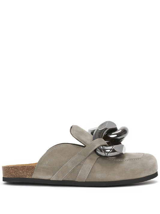 Chain suede mules
