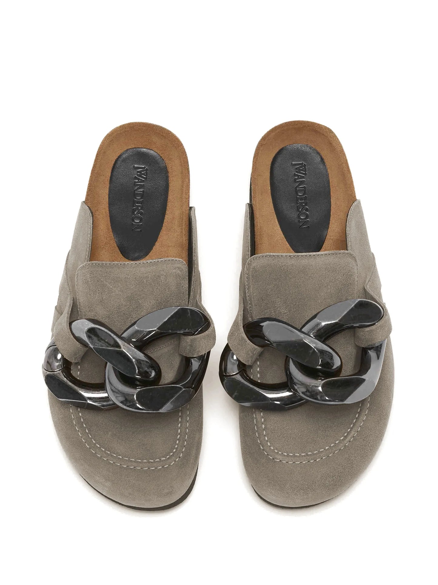 Chain suede mules