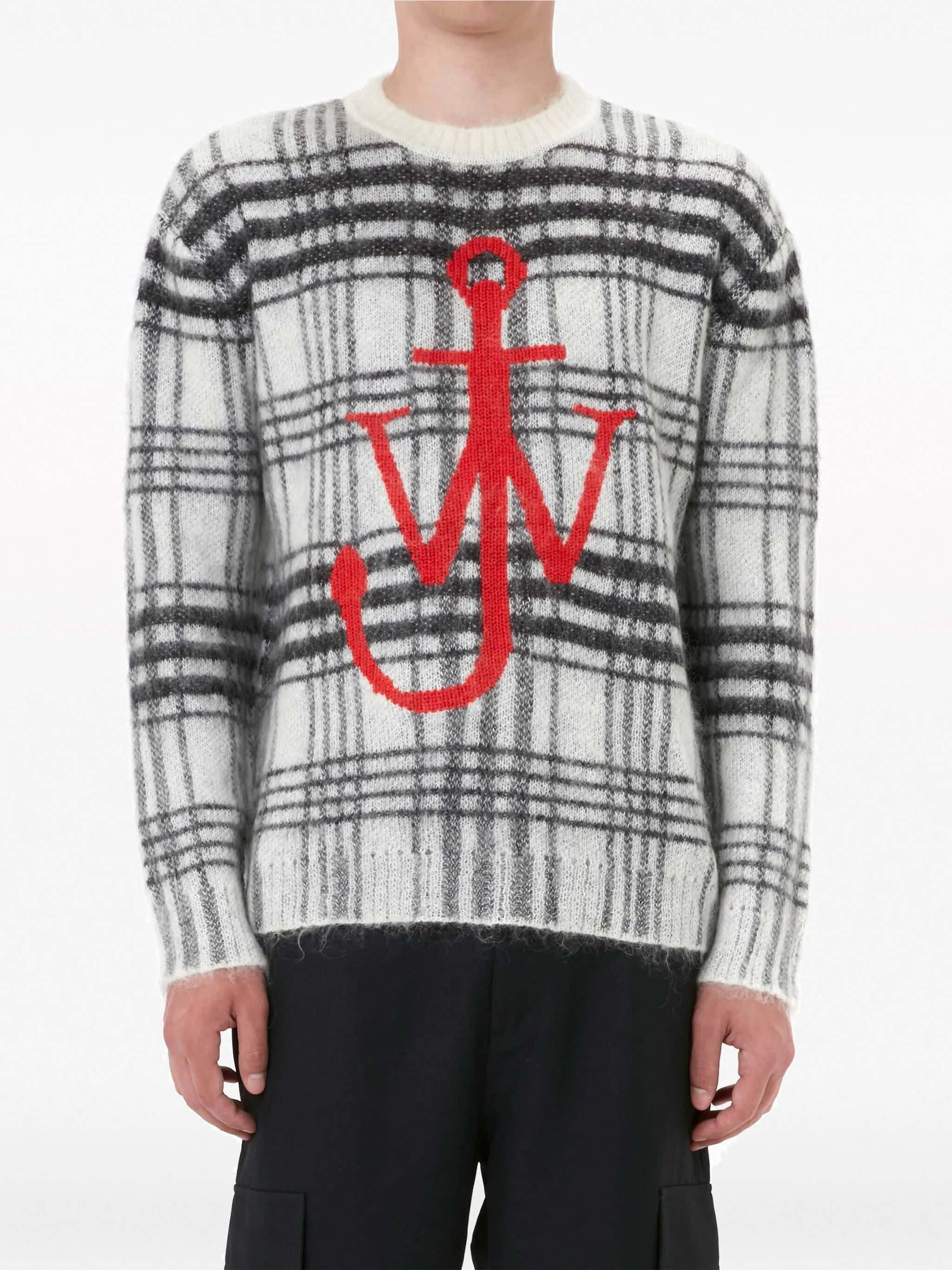 tartan-check crew-neck jumper