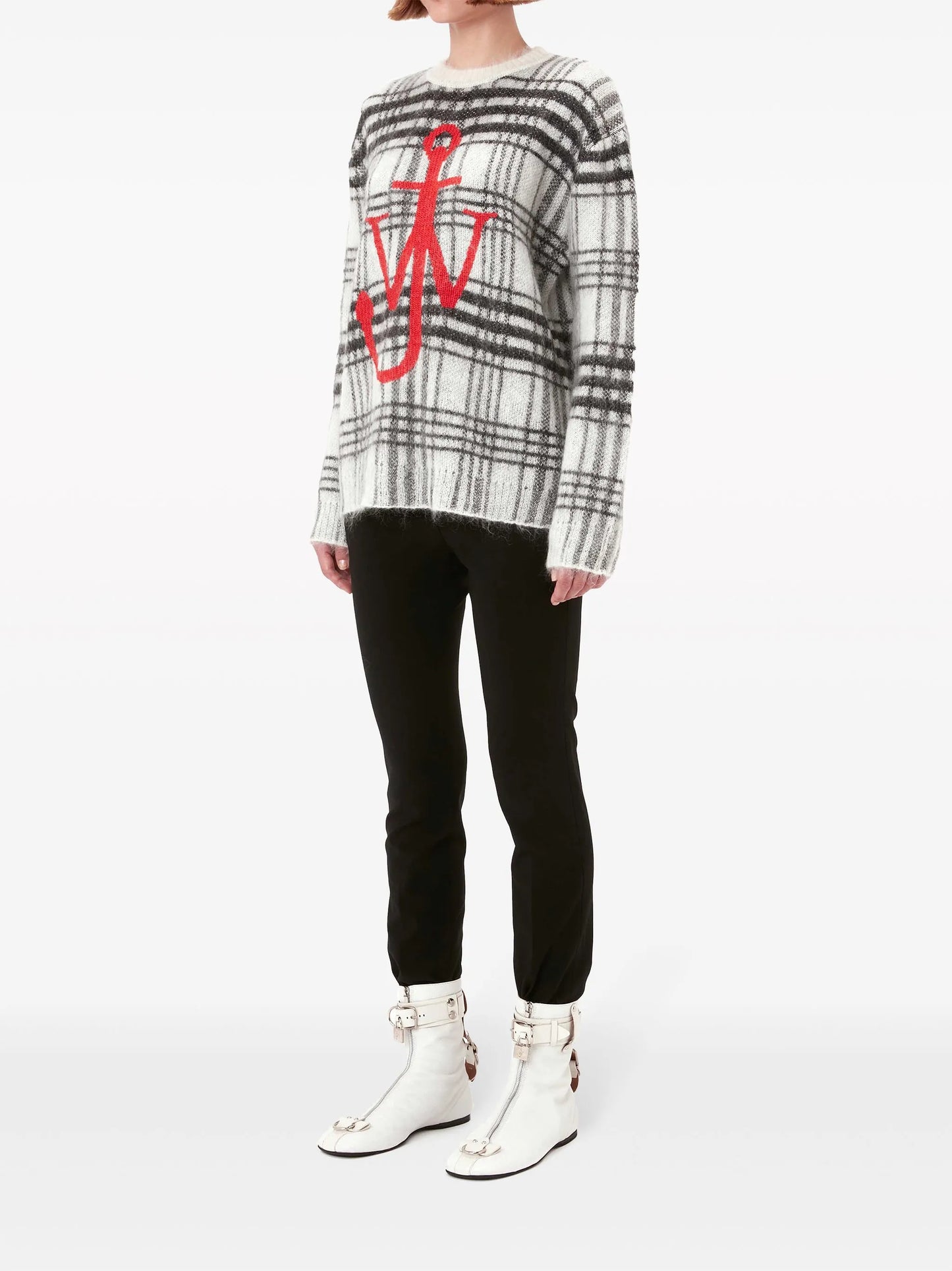 tartan-check crew-neck jumper