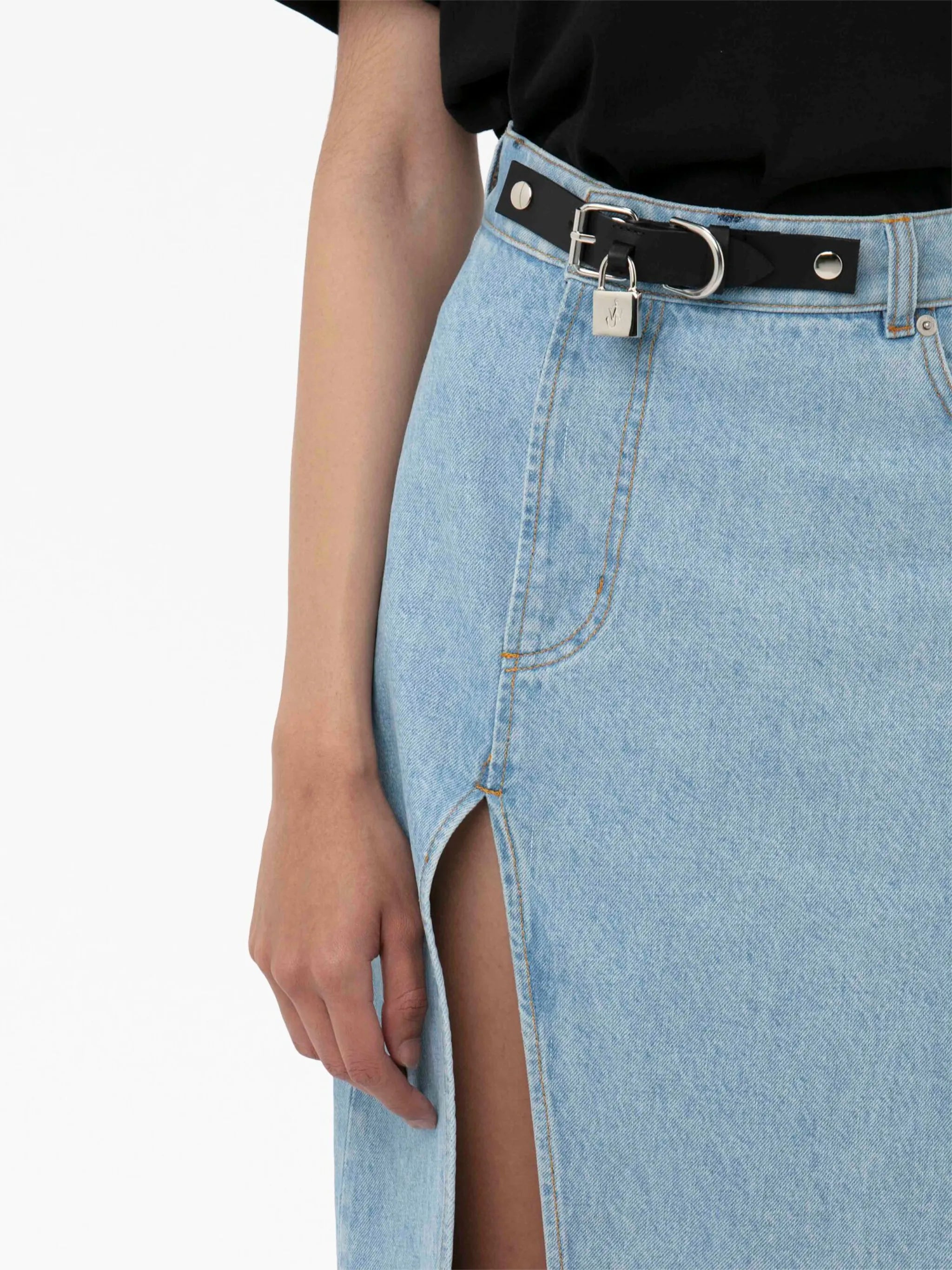 asymmetric denim midi skirt