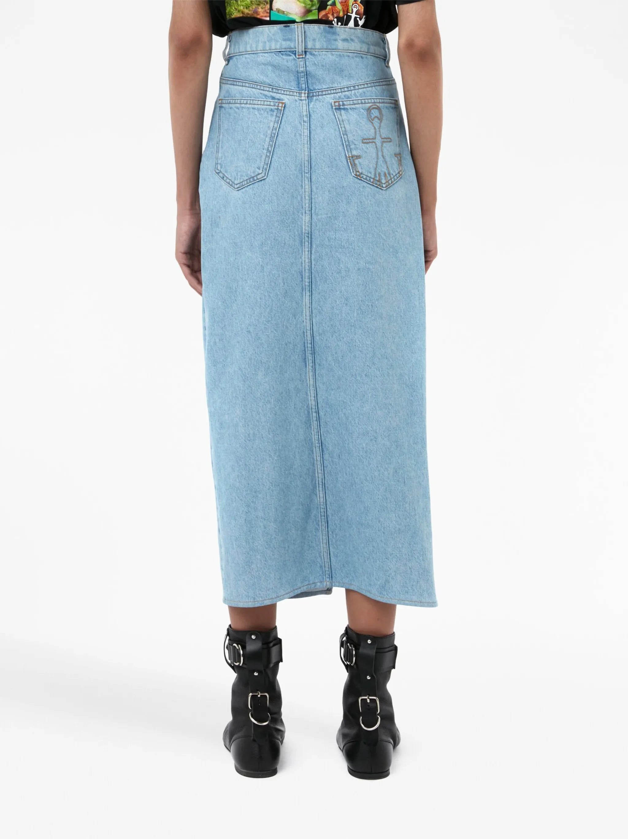 asymmetric denim midi skirt
