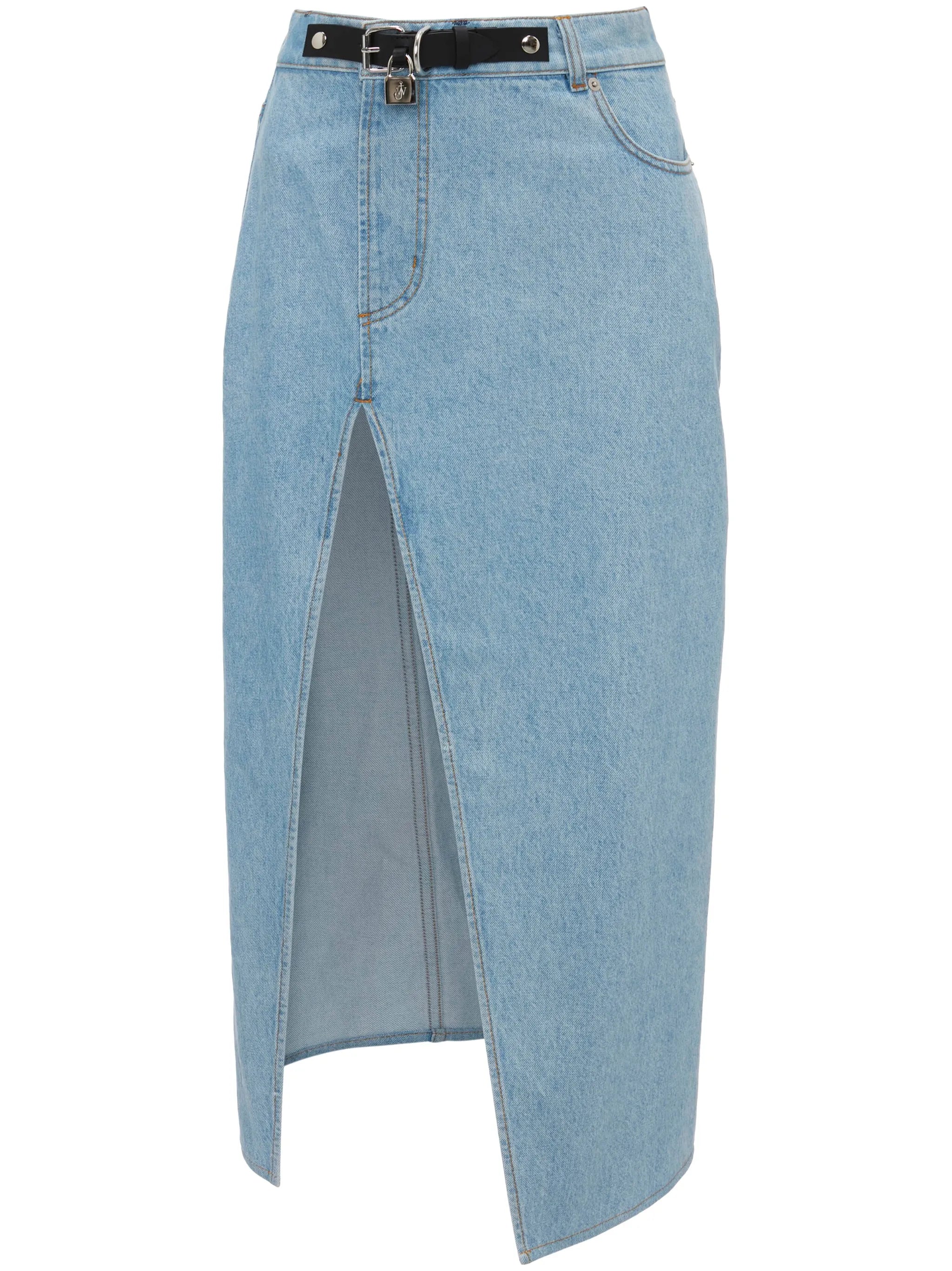 asymmetric denim midi skirt