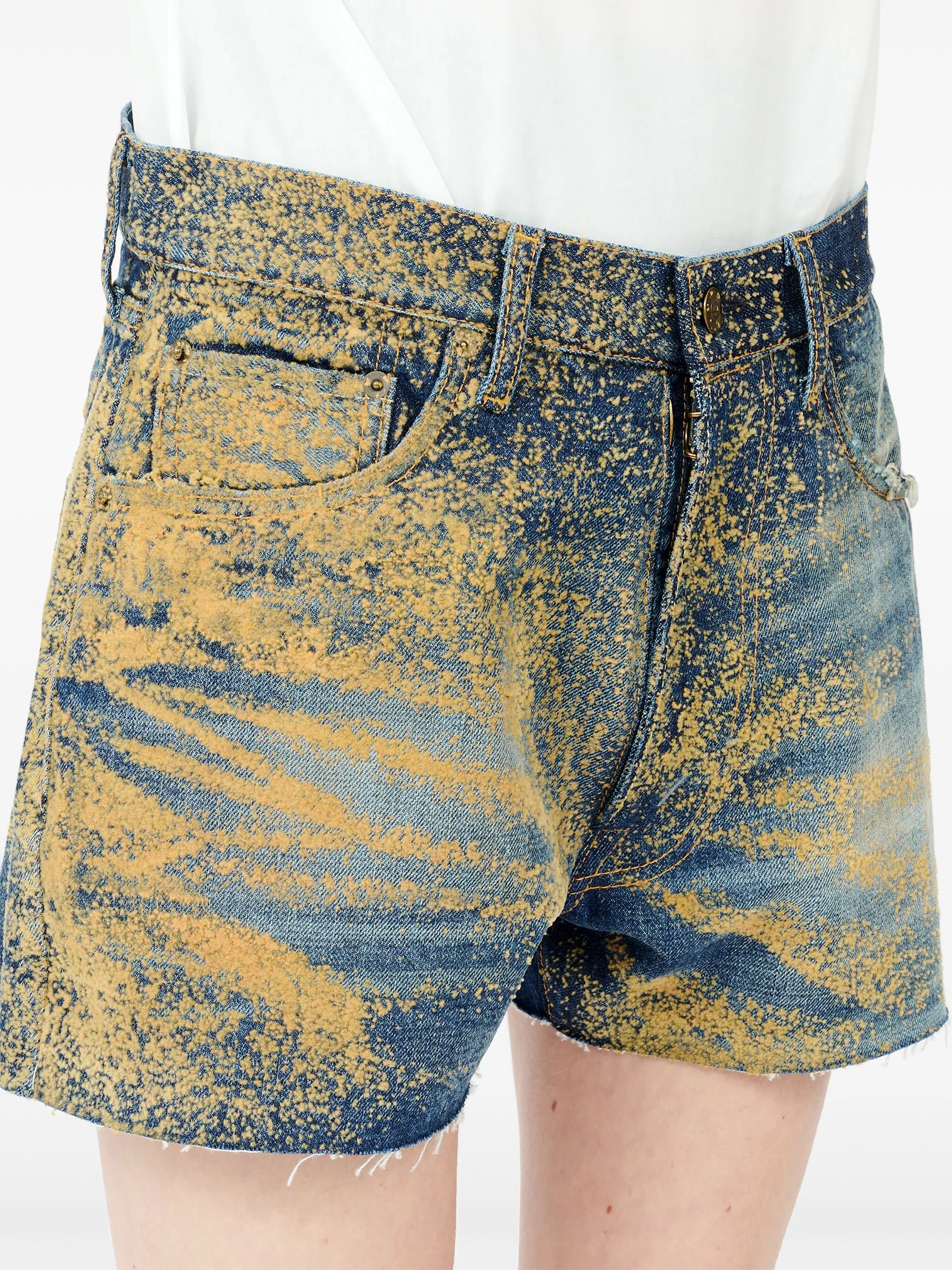 flocked high-waisted denim shorts