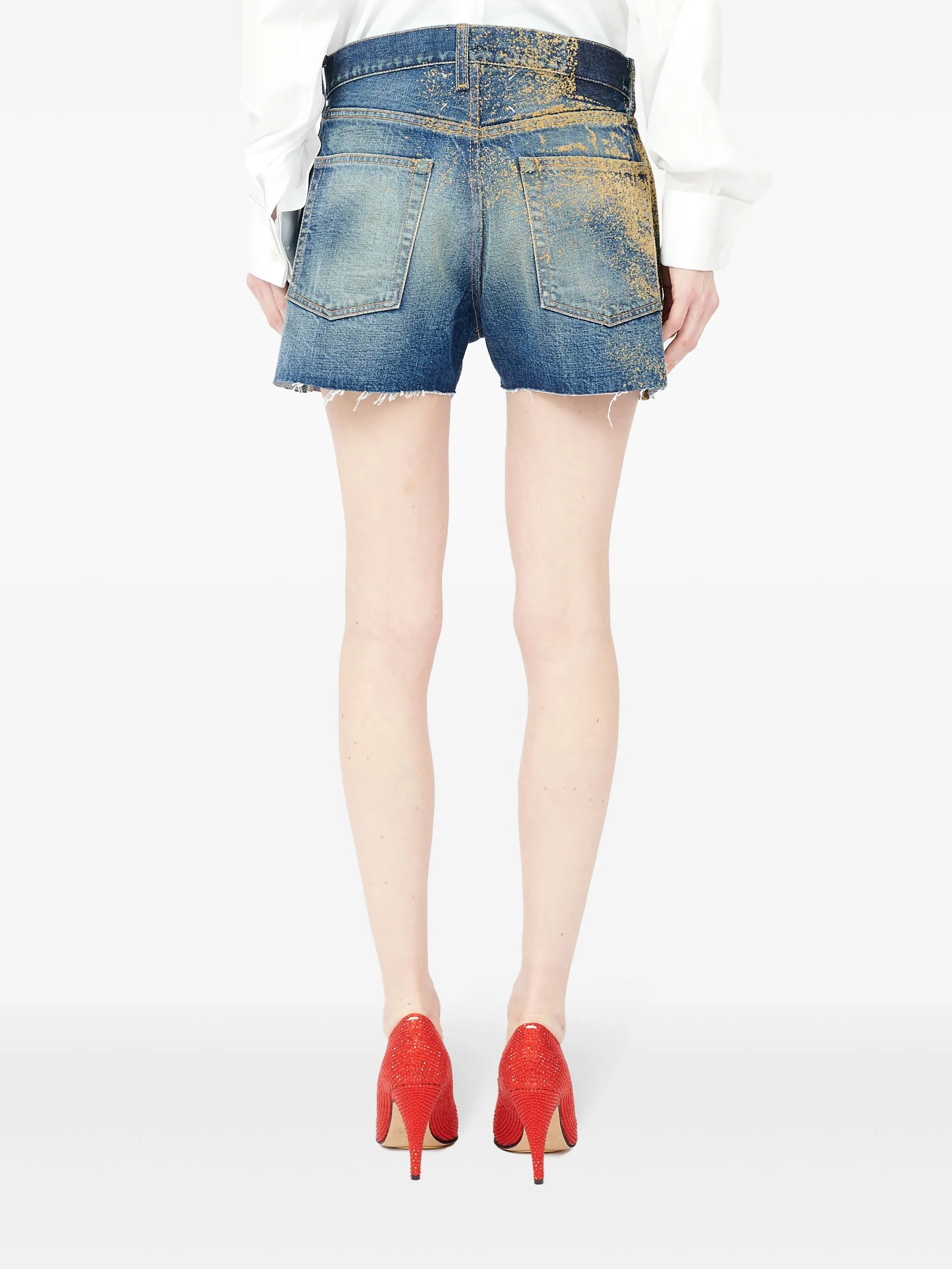 flocked high-waisted denim shorts