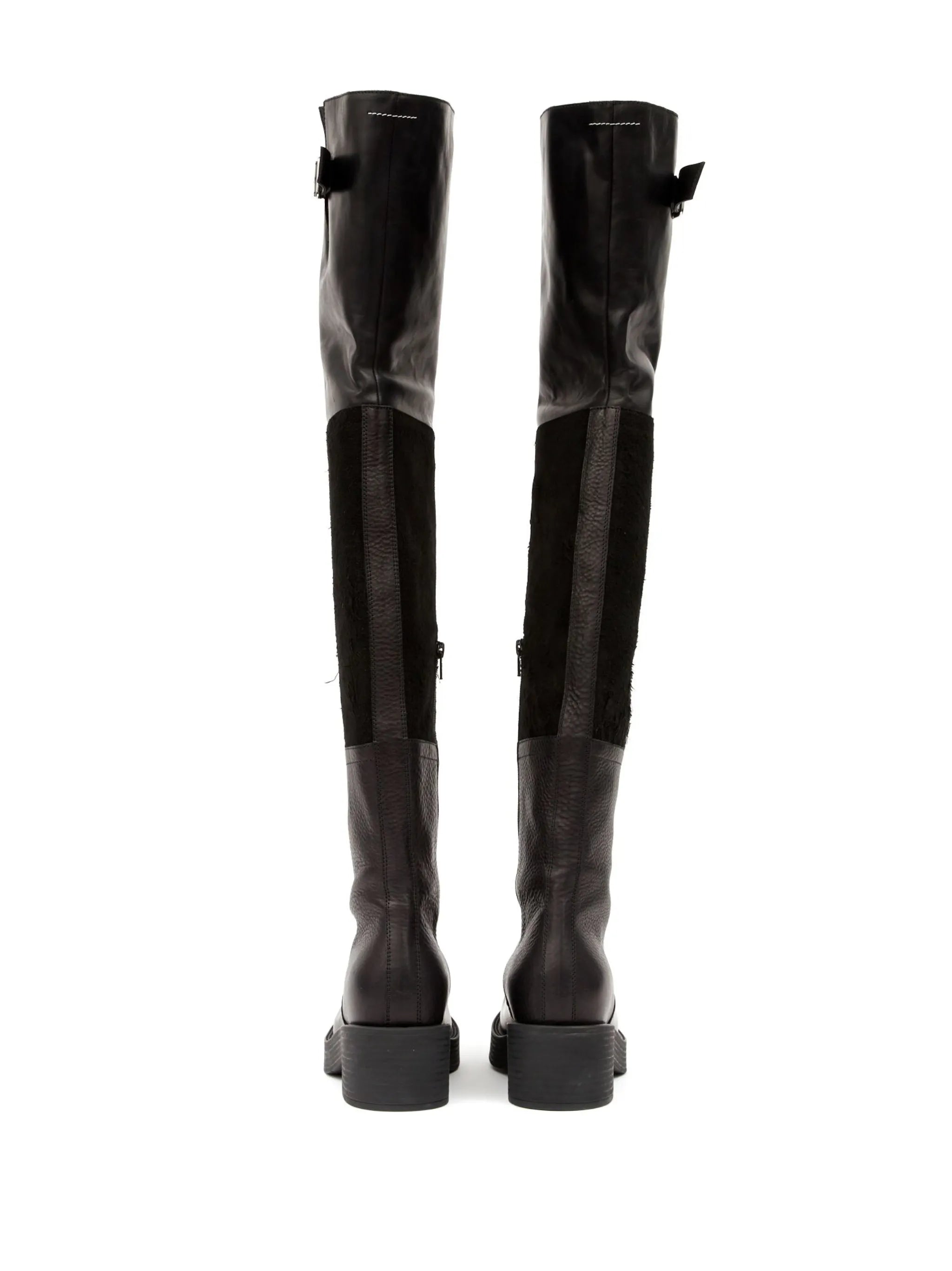 panelled buckled leather boots