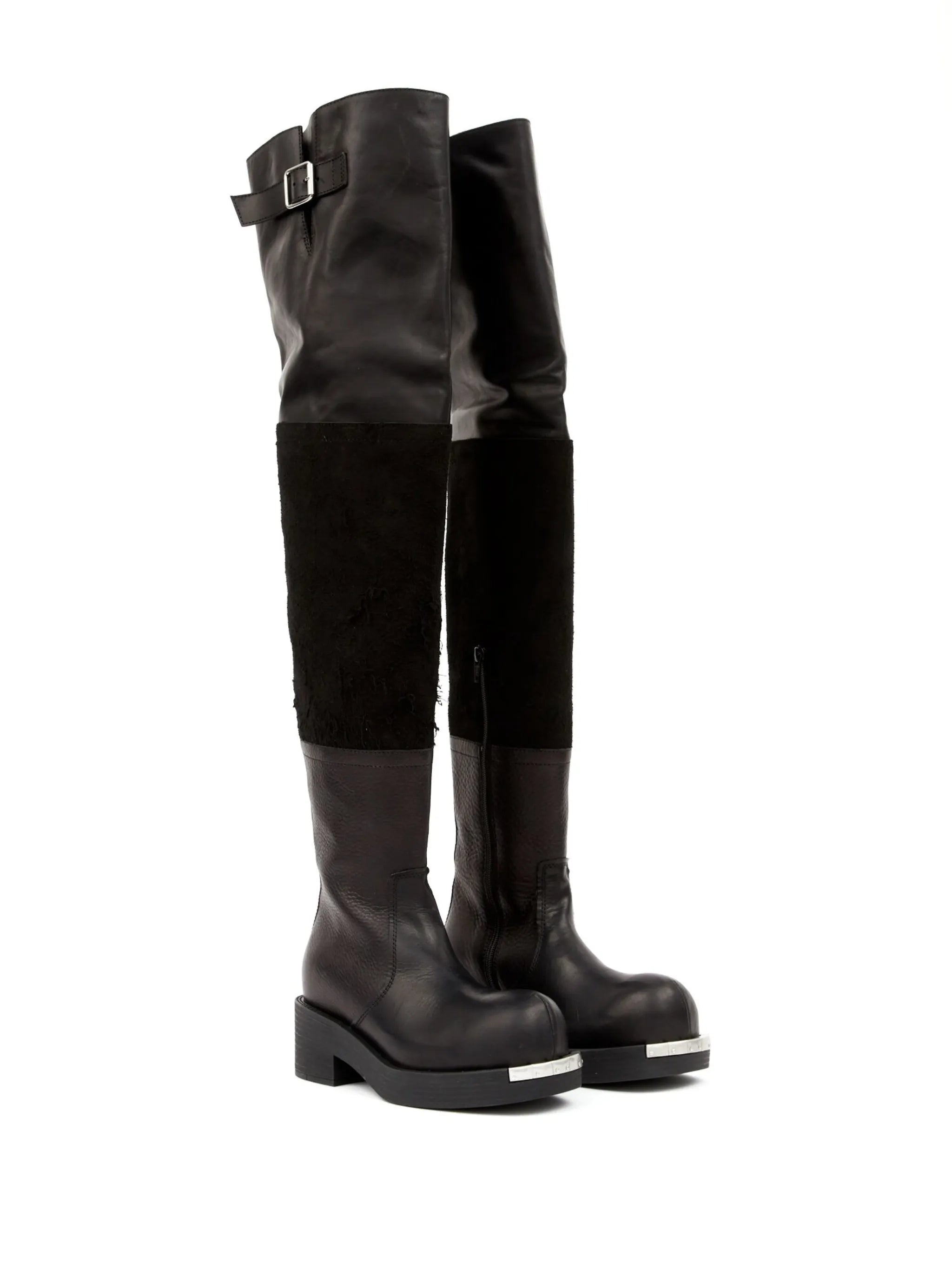 panelled buckled leather boots