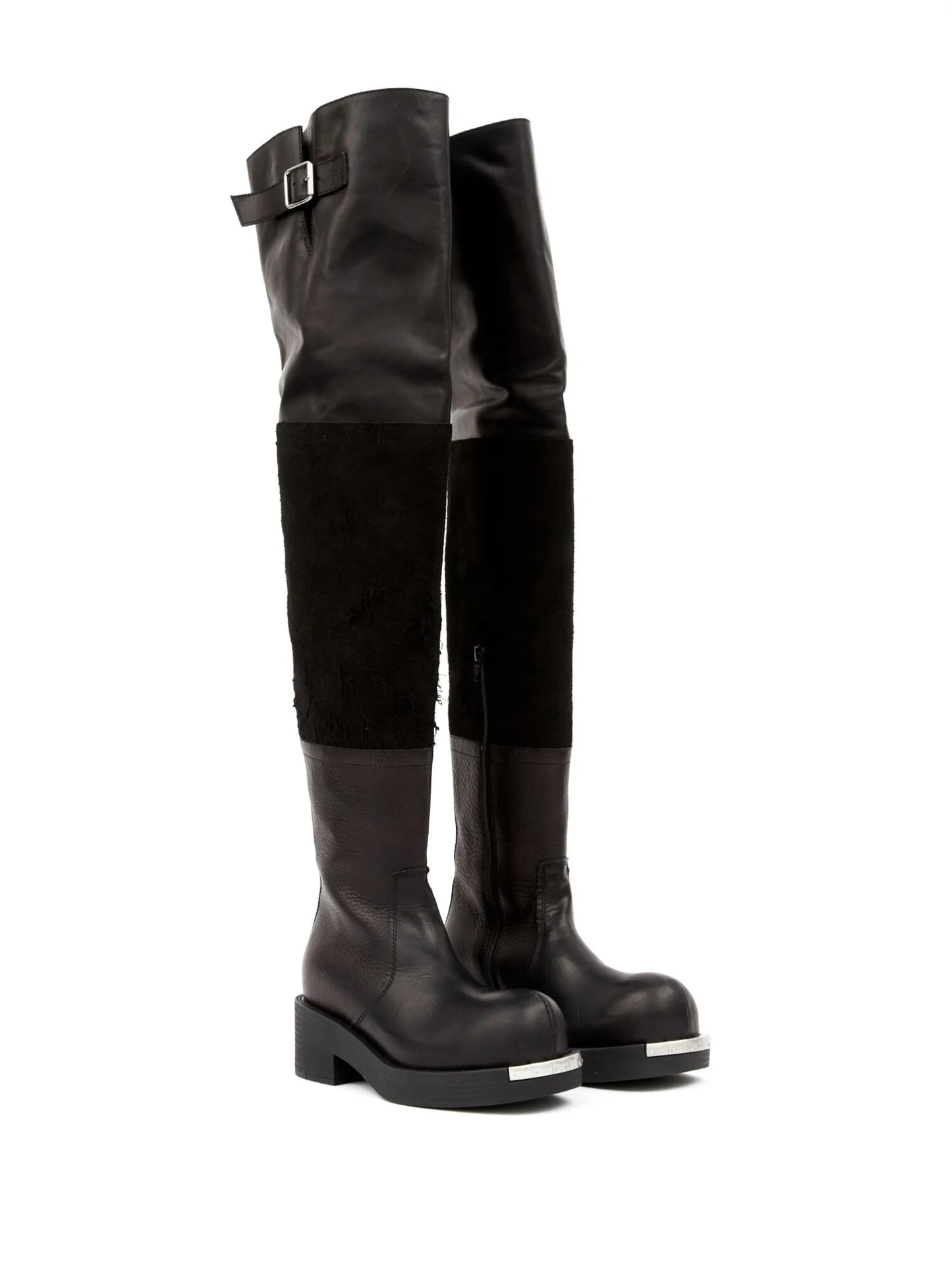 panelled buckled leather boots