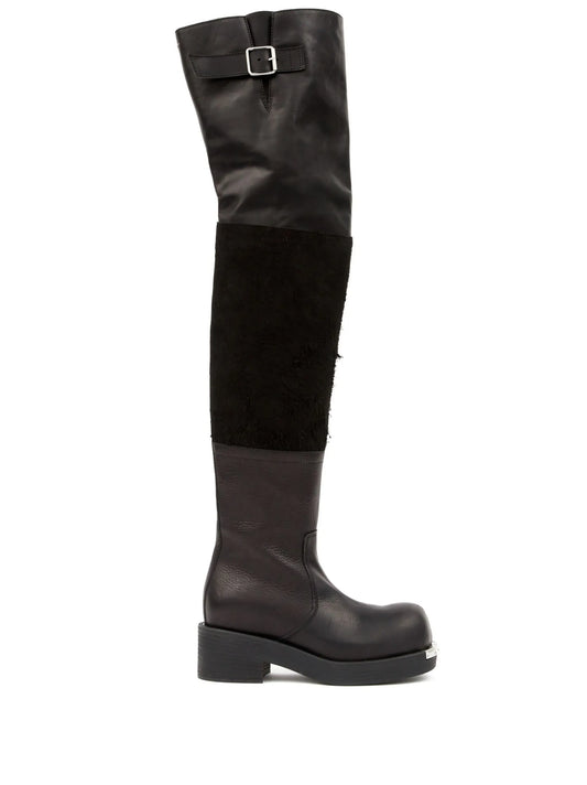 panelled buckled leather boots