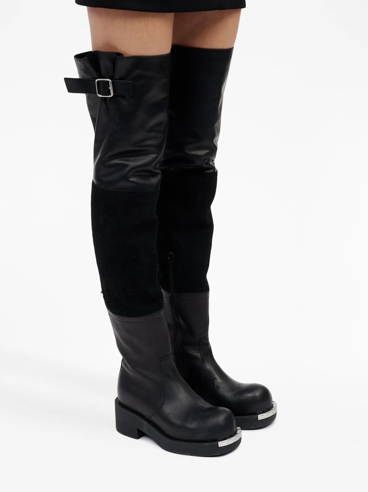 panelled buckled leather boots