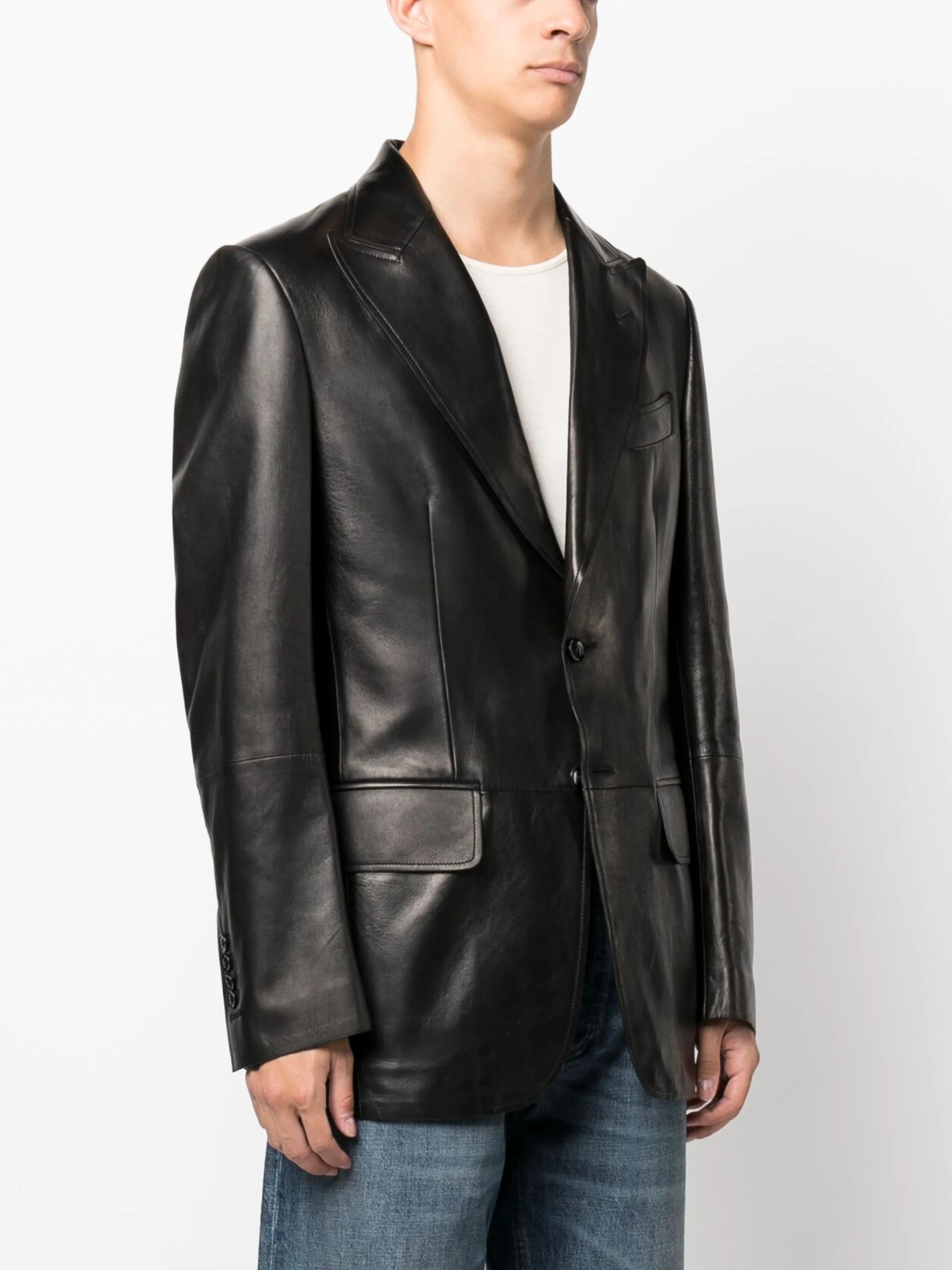 single-breasted leather blazer