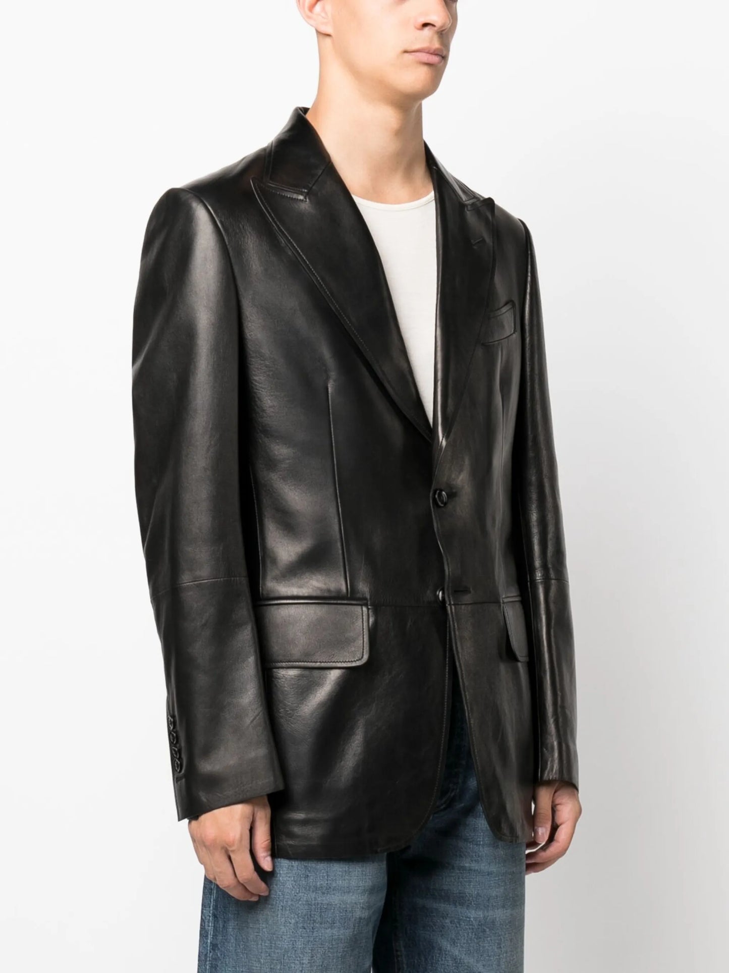 single-breasted leather blazer