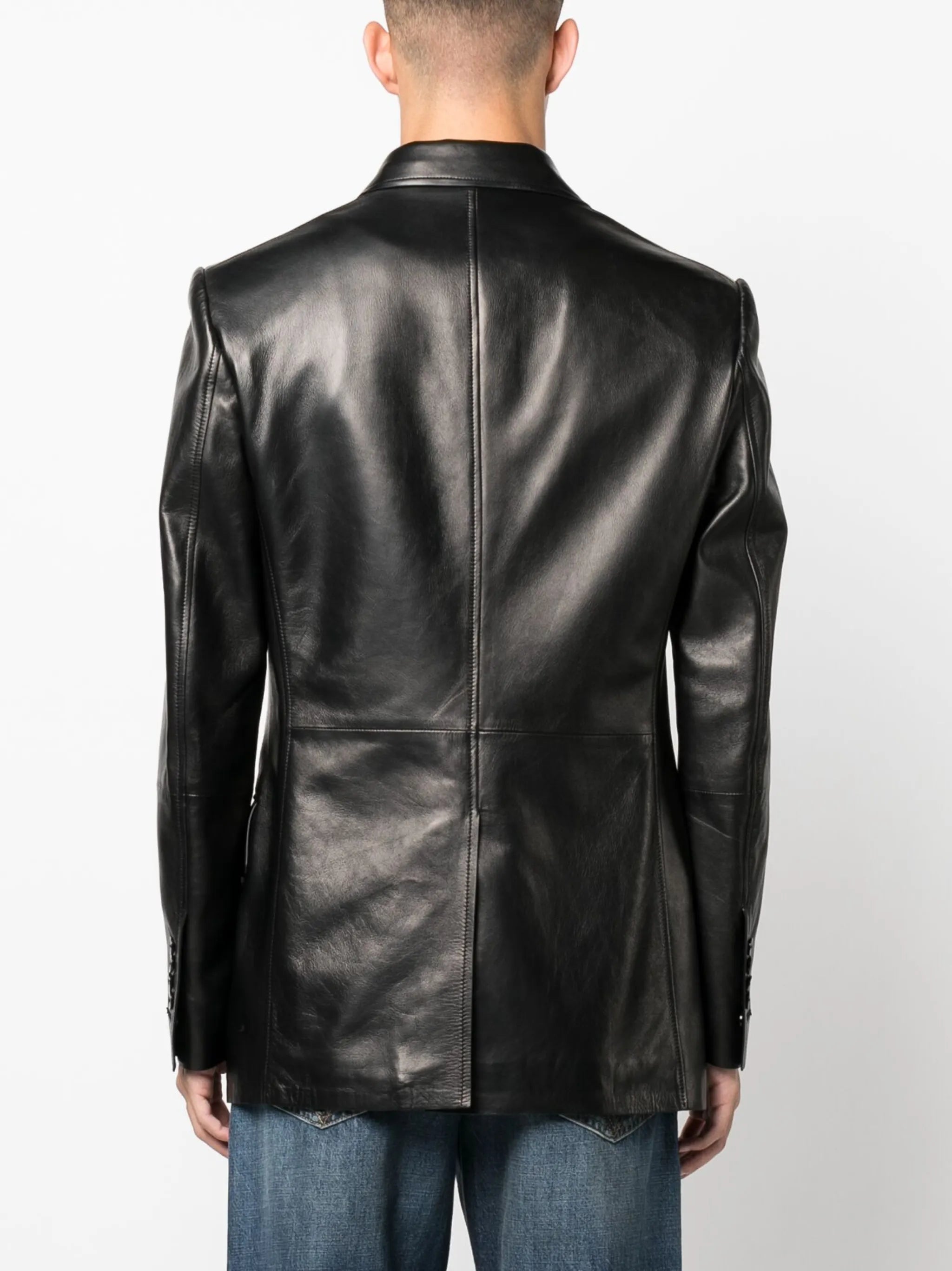 single-breasted leather blazer