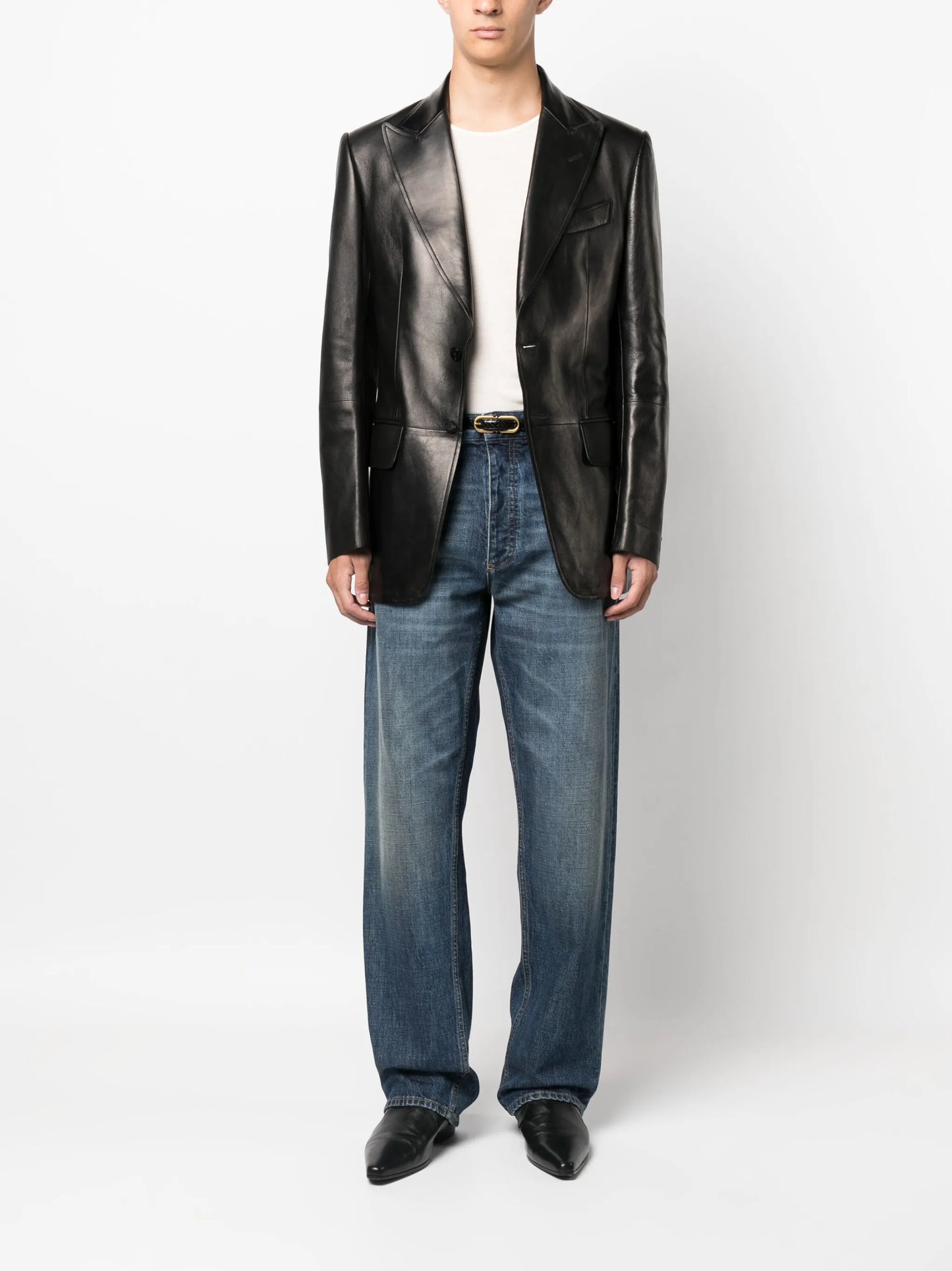 single-breasted leather blazer