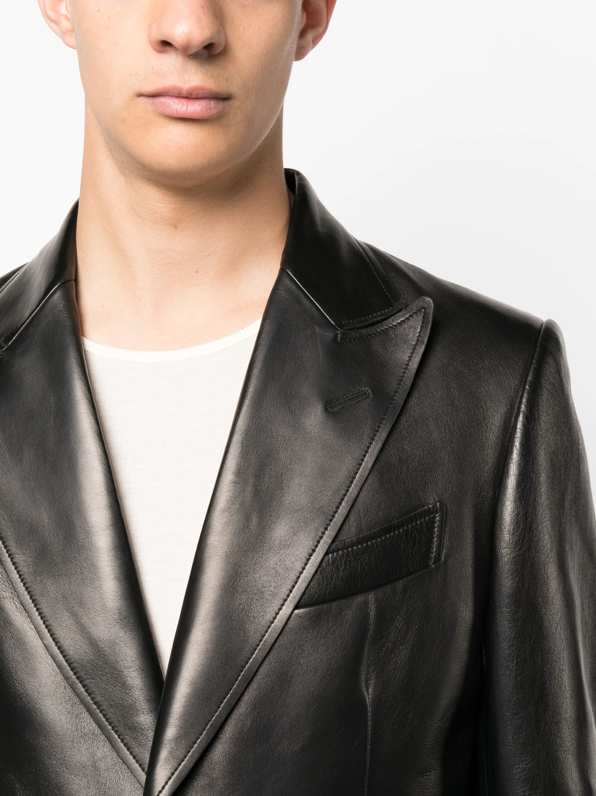 single-breasted leather blazer