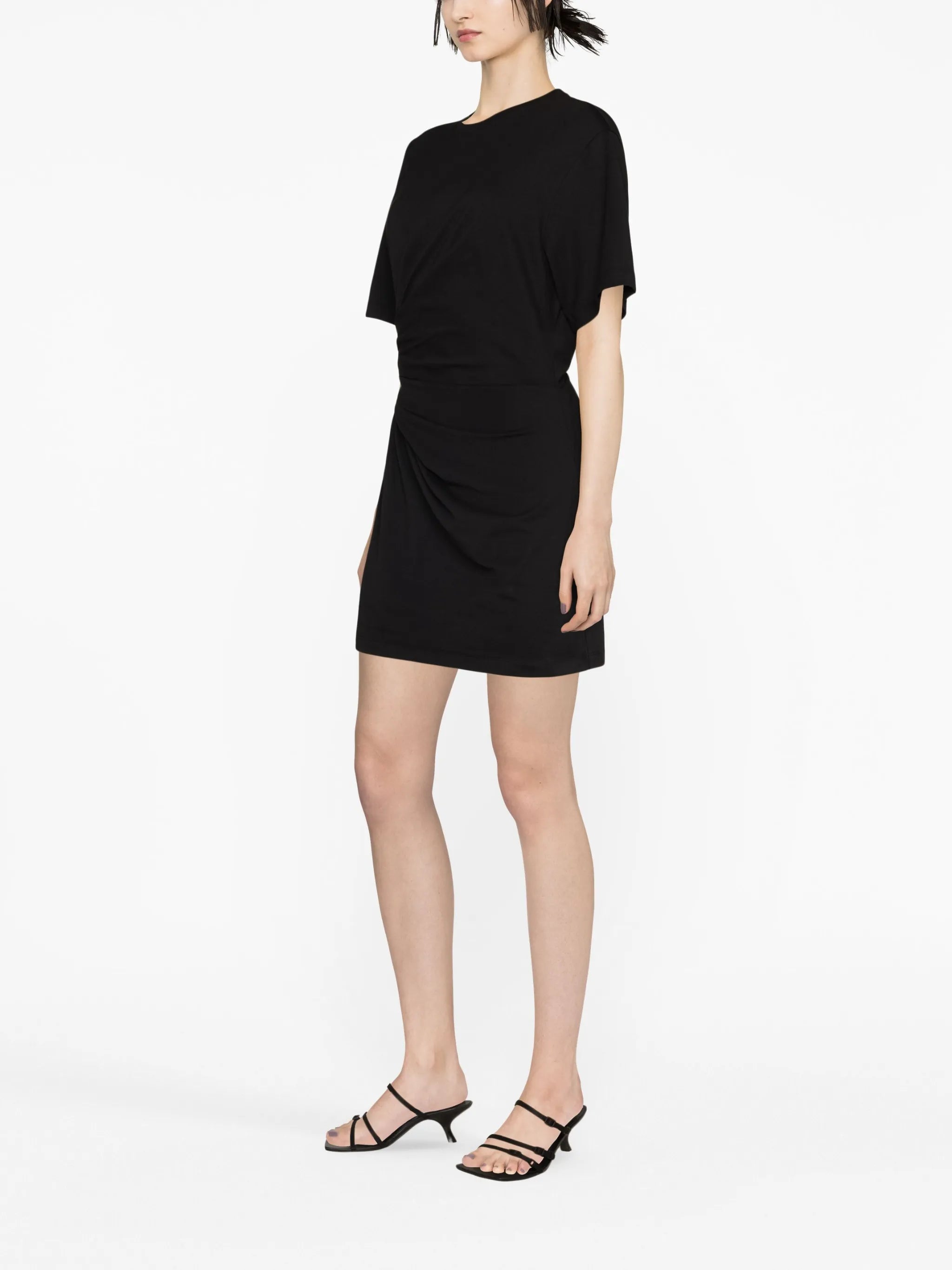 short-sleeve ruched-detail minidress