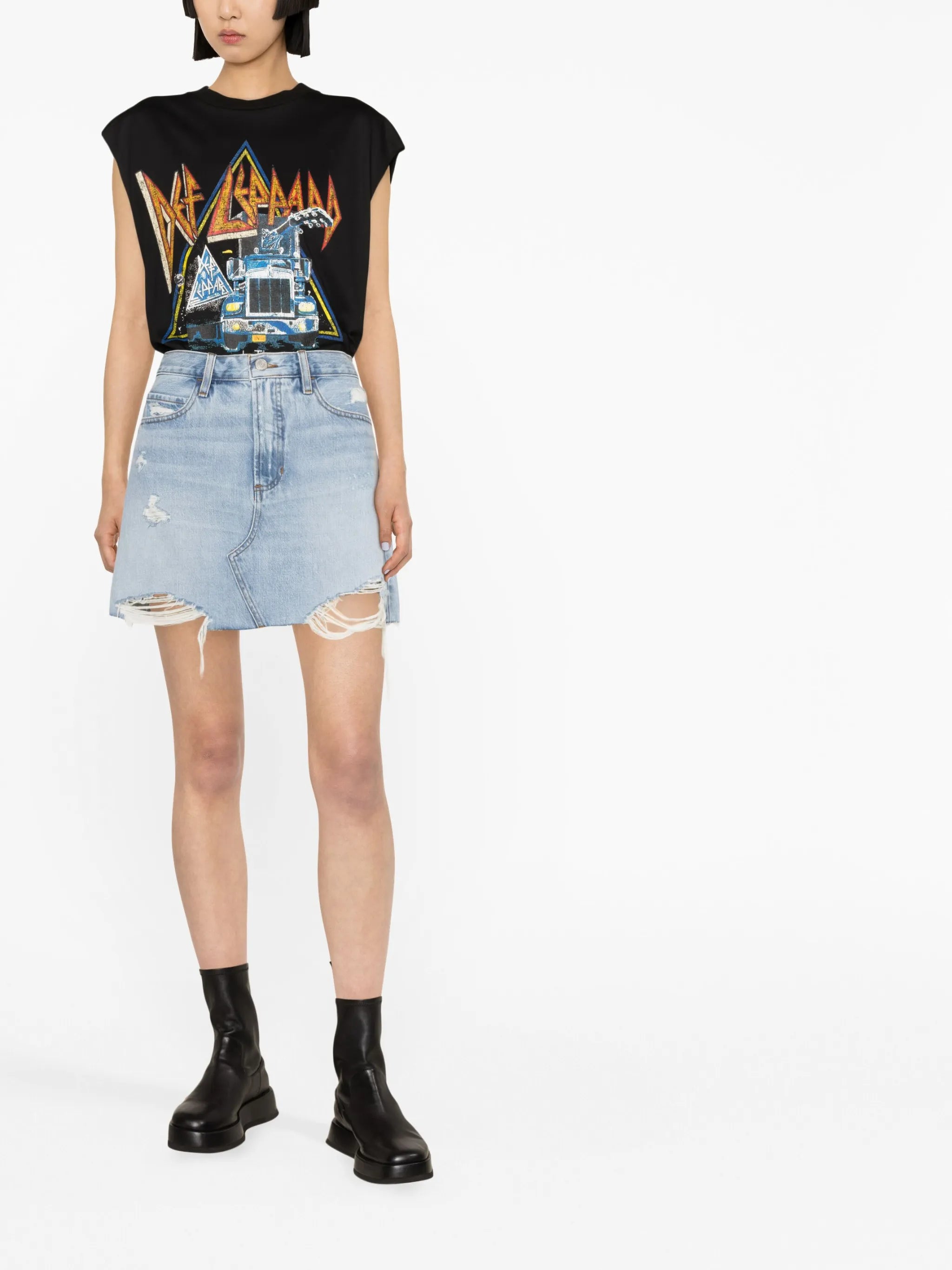 ripped high-waisted denim skirt