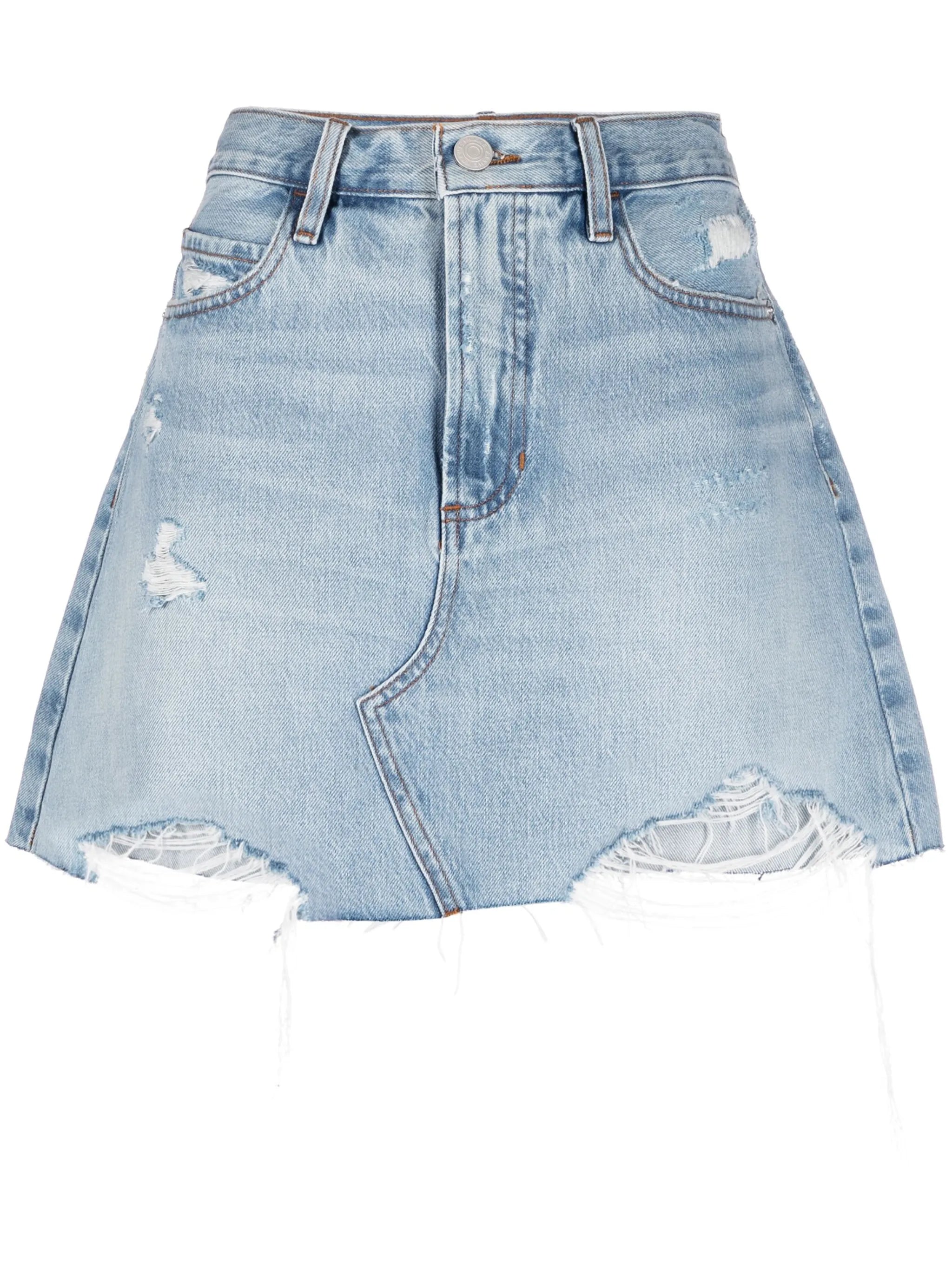 ripped high-waisted denim skirt