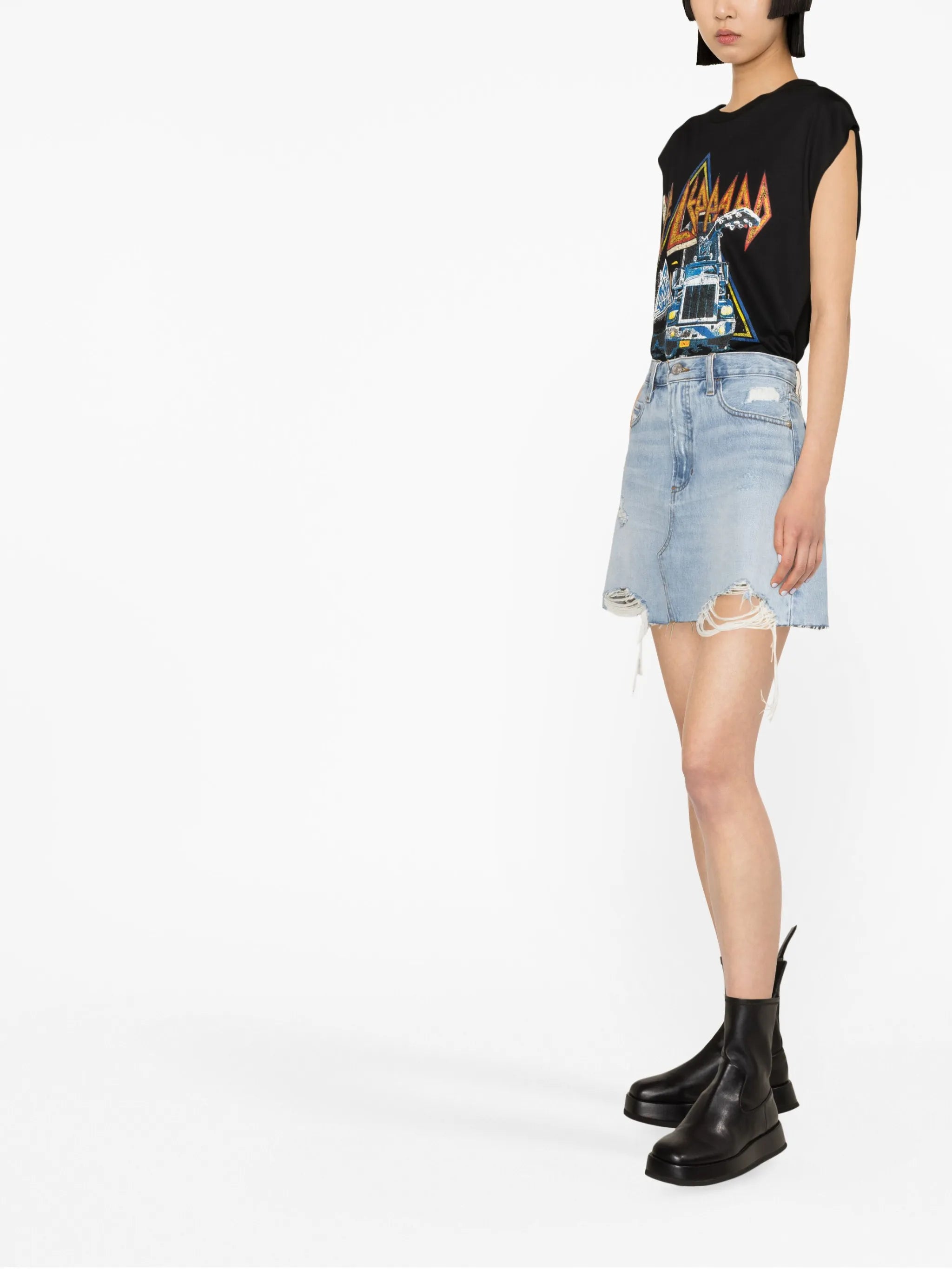 ripped high-waisted denim skirt