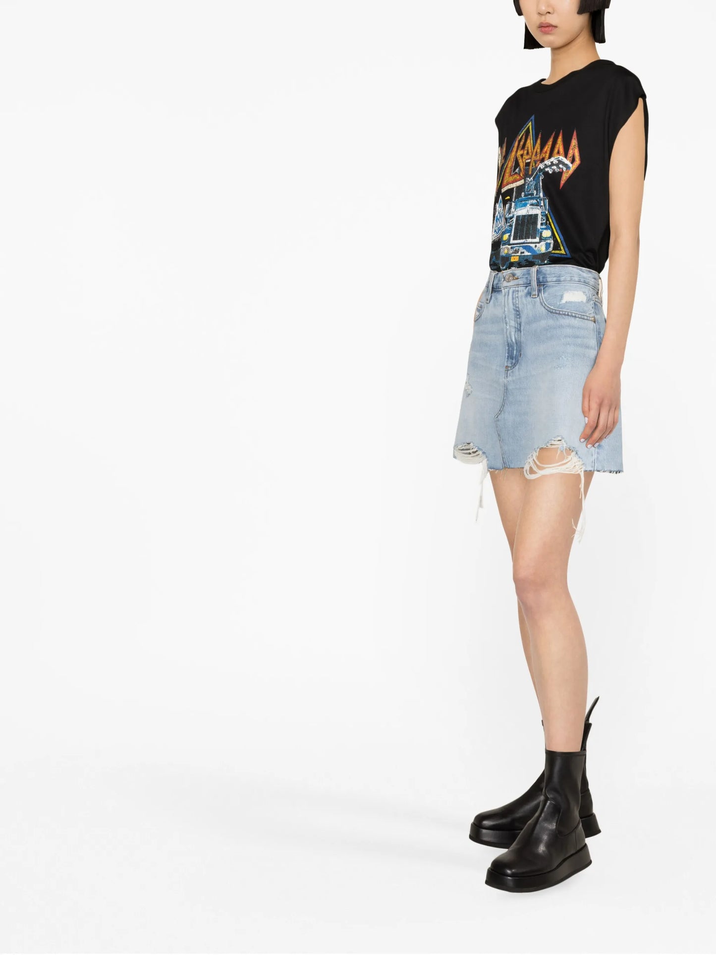 ripped high-waisted denim skirt