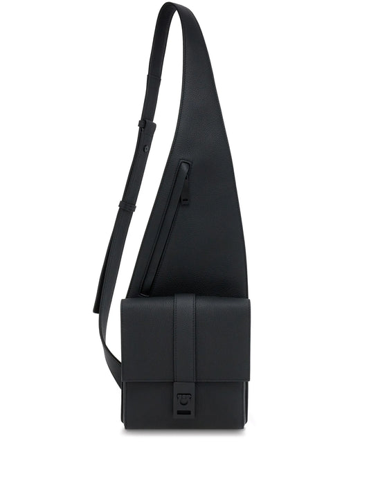 asymmetric faux-leather messenger bag
