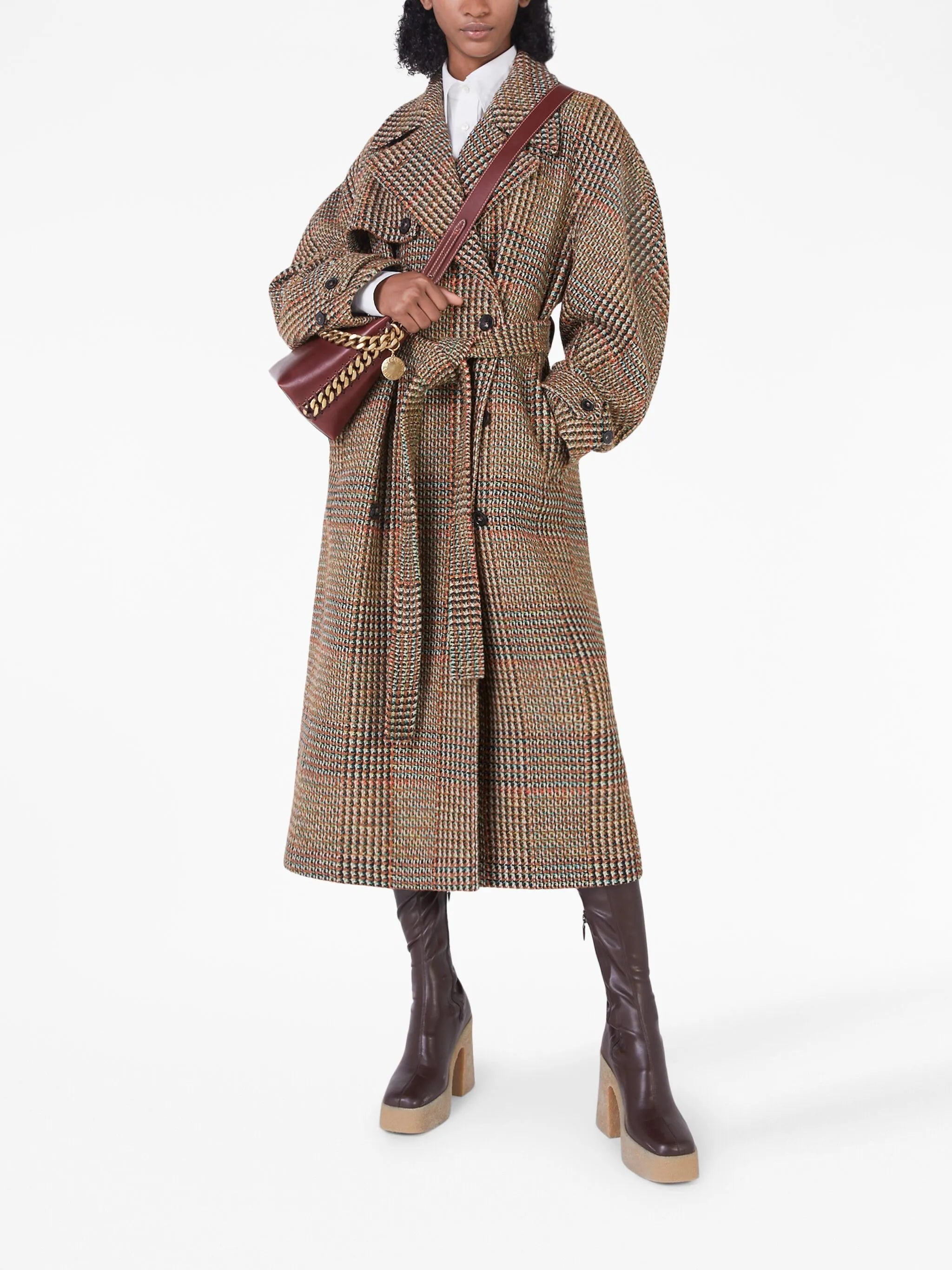 tweed belted double-breasted coat