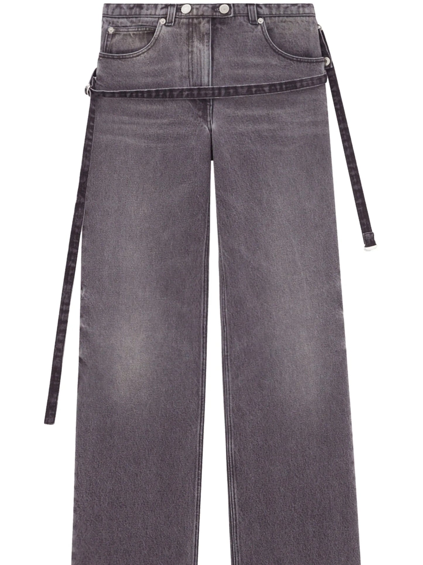 One Strap stonewashed mid-rise jeans