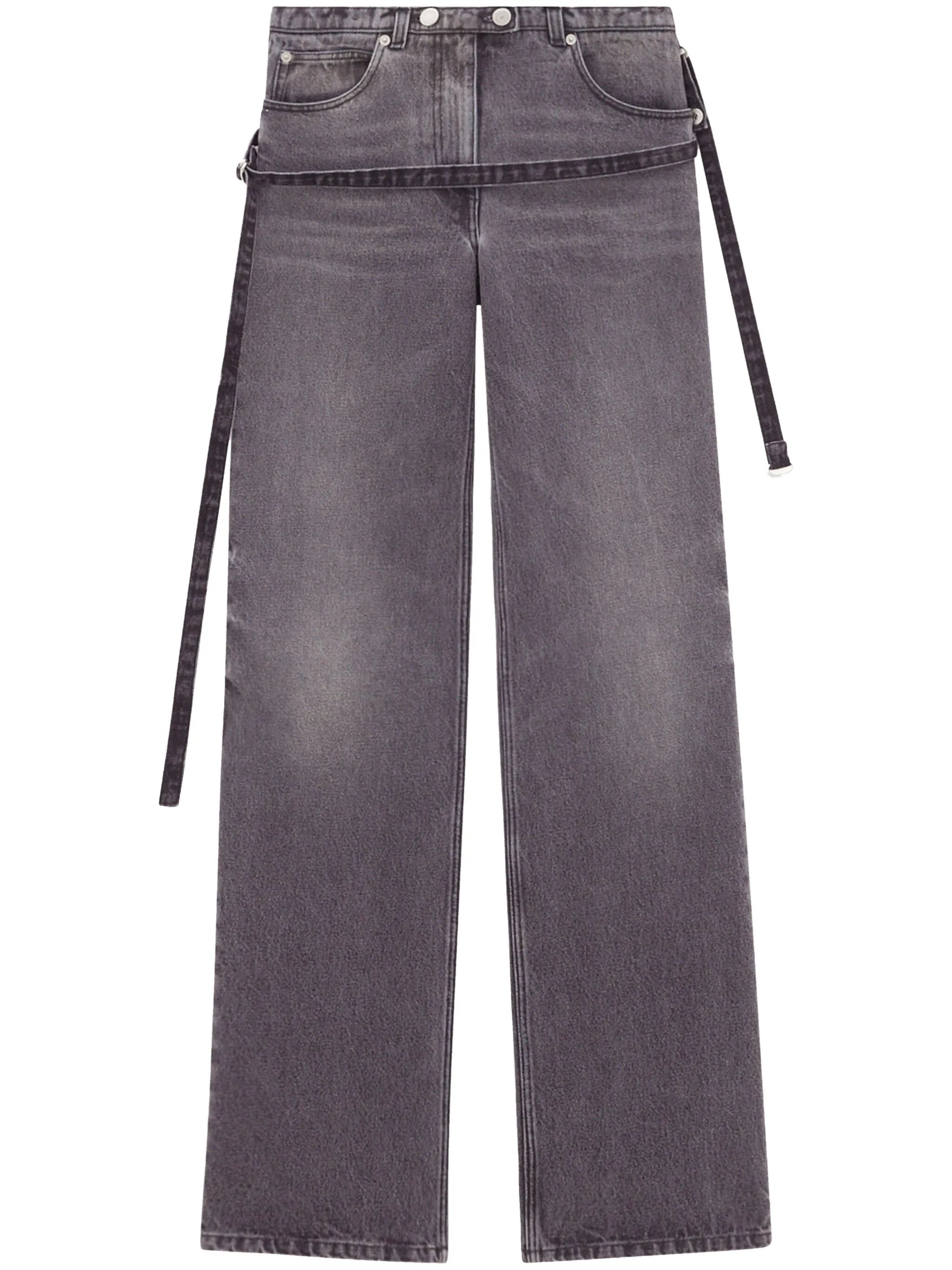 One Strap stonewashed mid-rise jeans