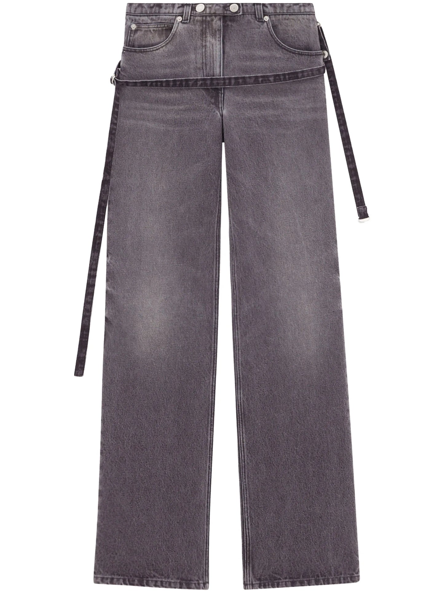 One Strap stonewashed mid-rise jeans
