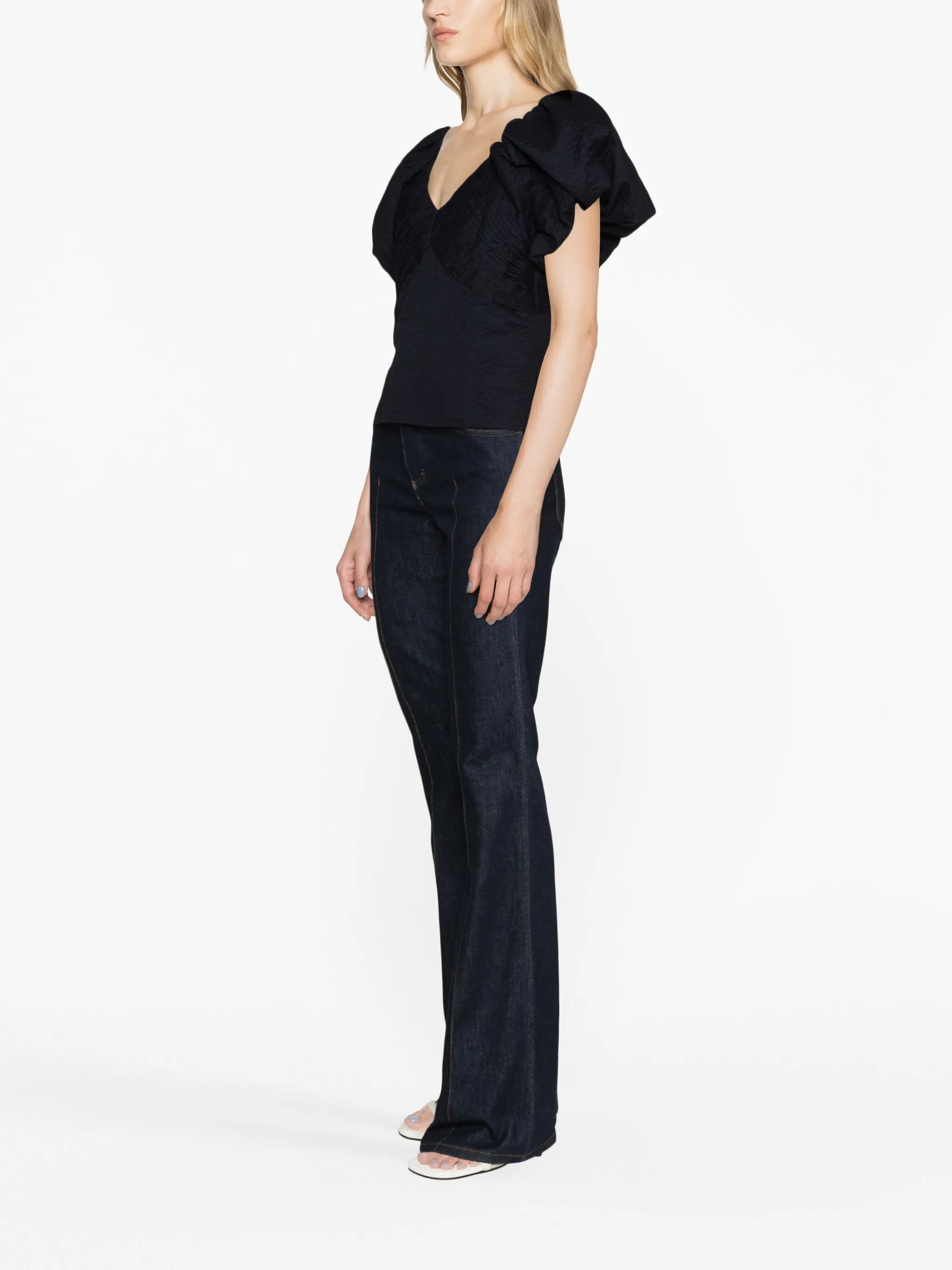 short puff-sleeve cotton top